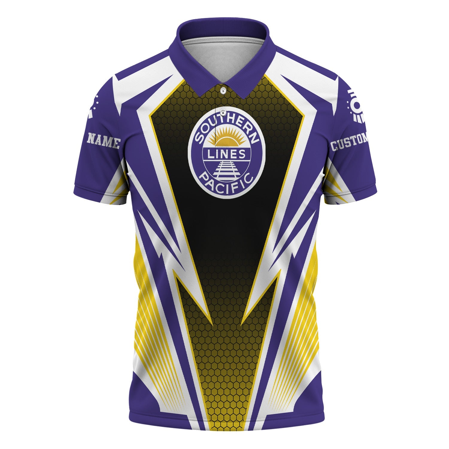 Railspirit Personalized Southern Pacific Railroad Polo Shirt Lightning Graphic Style Shirt Gift Idea For Train Lover