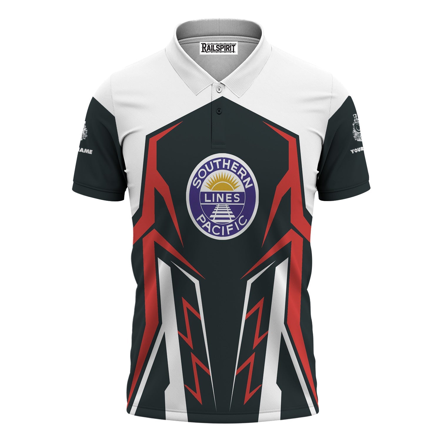 Railspirit Personalized Southern Pacific Railroad Polo Shirt Futuristic Design with Custom Job Train Shirt