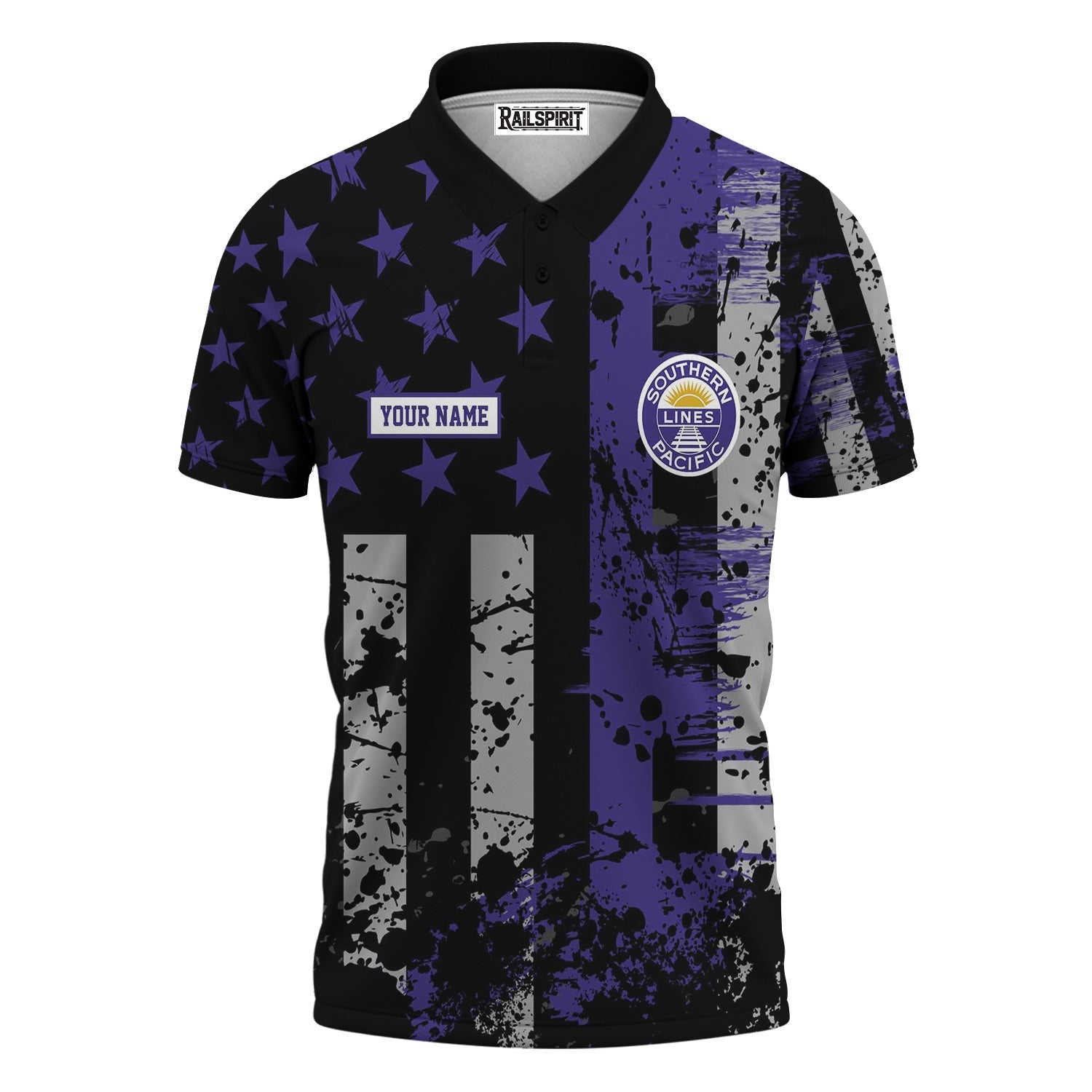 Railspirit Personalized Southern Pacific Railroad Polo Shirt Artistic Paint American Flag Style Train Shirt