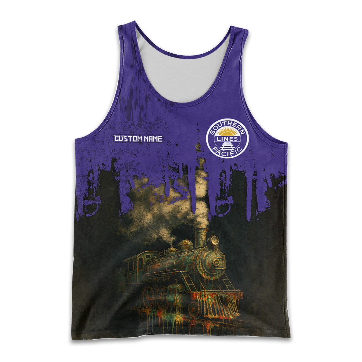 Railspirit Personalized Southern Pacific Railroad Men Tank Top Vintage Train Art Style Shirt For Locomotive Fans