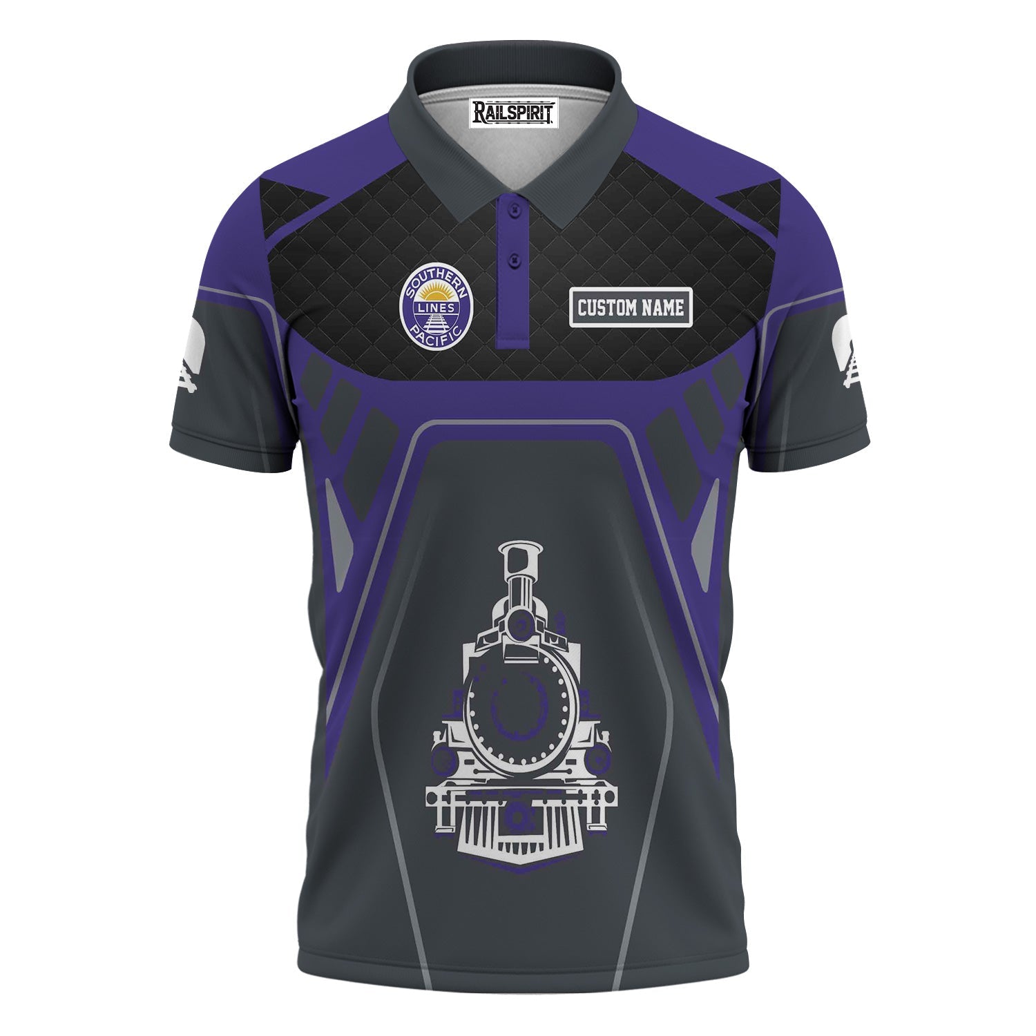Railspirit Personalized Southern Pacific Railroad Polo Shirt Steam Locomotive Engine Graphic Train Shirt All Over Print