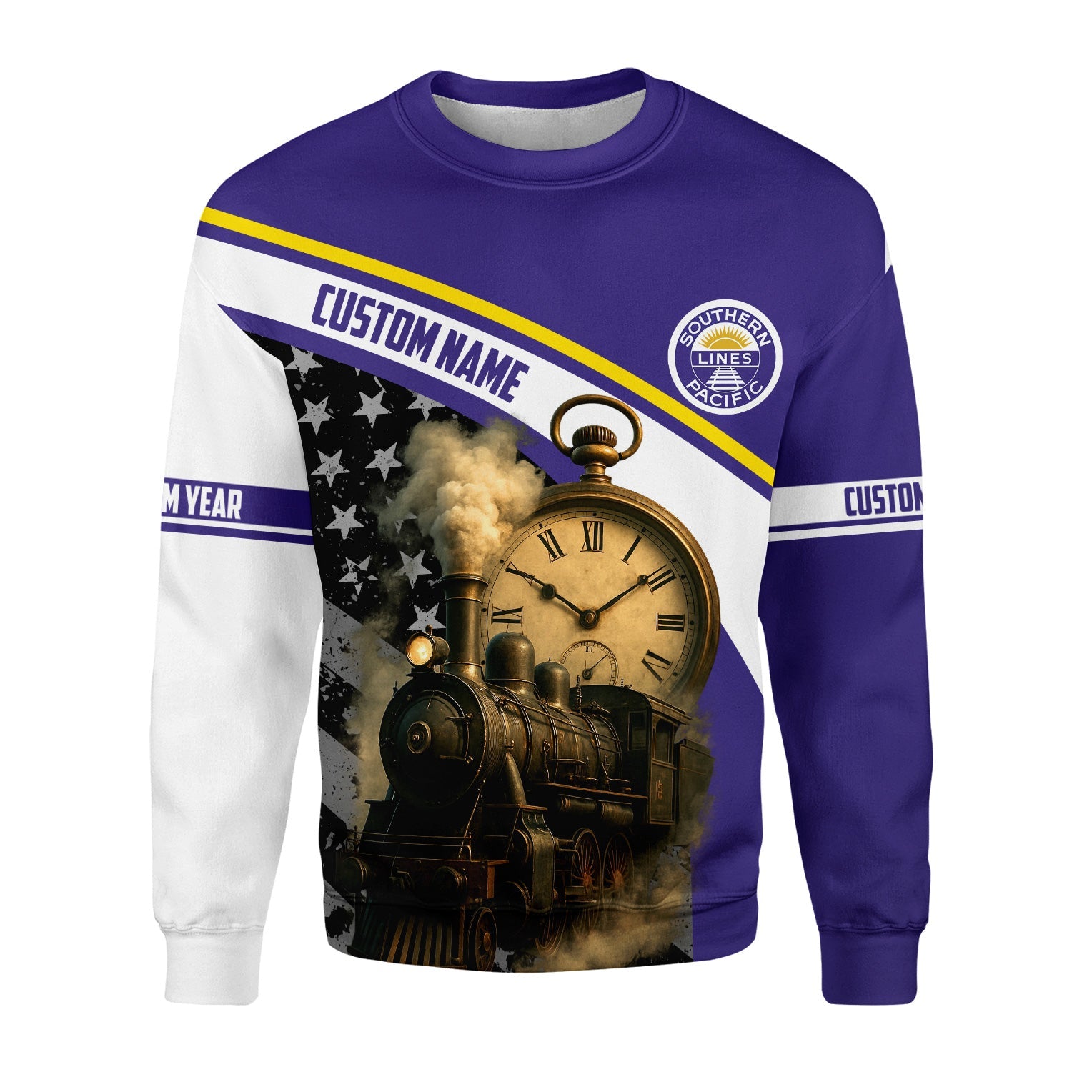Railspirit Personalized Southern Pacific Railroad Sweatshirt Classic Steam Engine With Retro Pocket Watch Shirt All Over Print