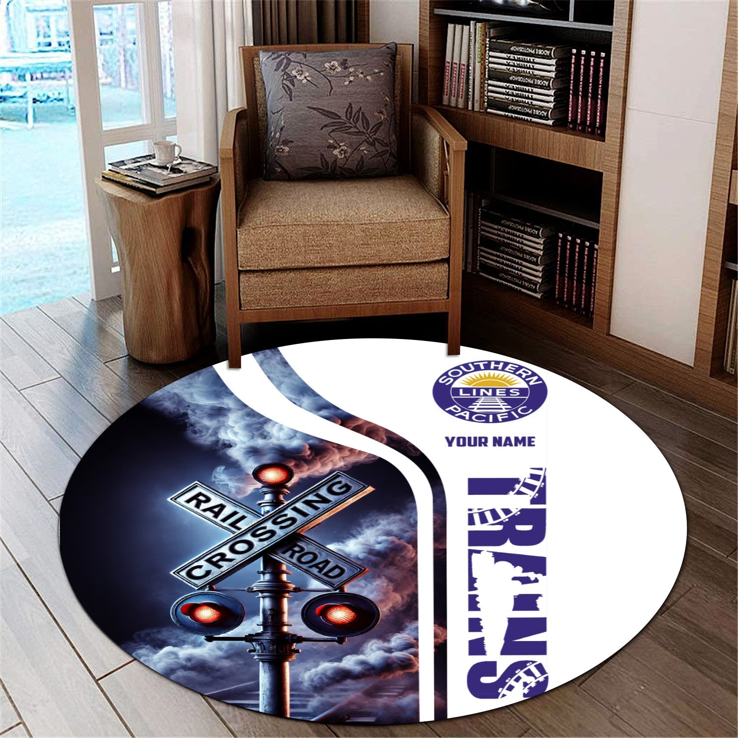 Railspirit Personalized Southern Pacific Railroad Round Mat Railroad Crossing Sign Mat All Over Print