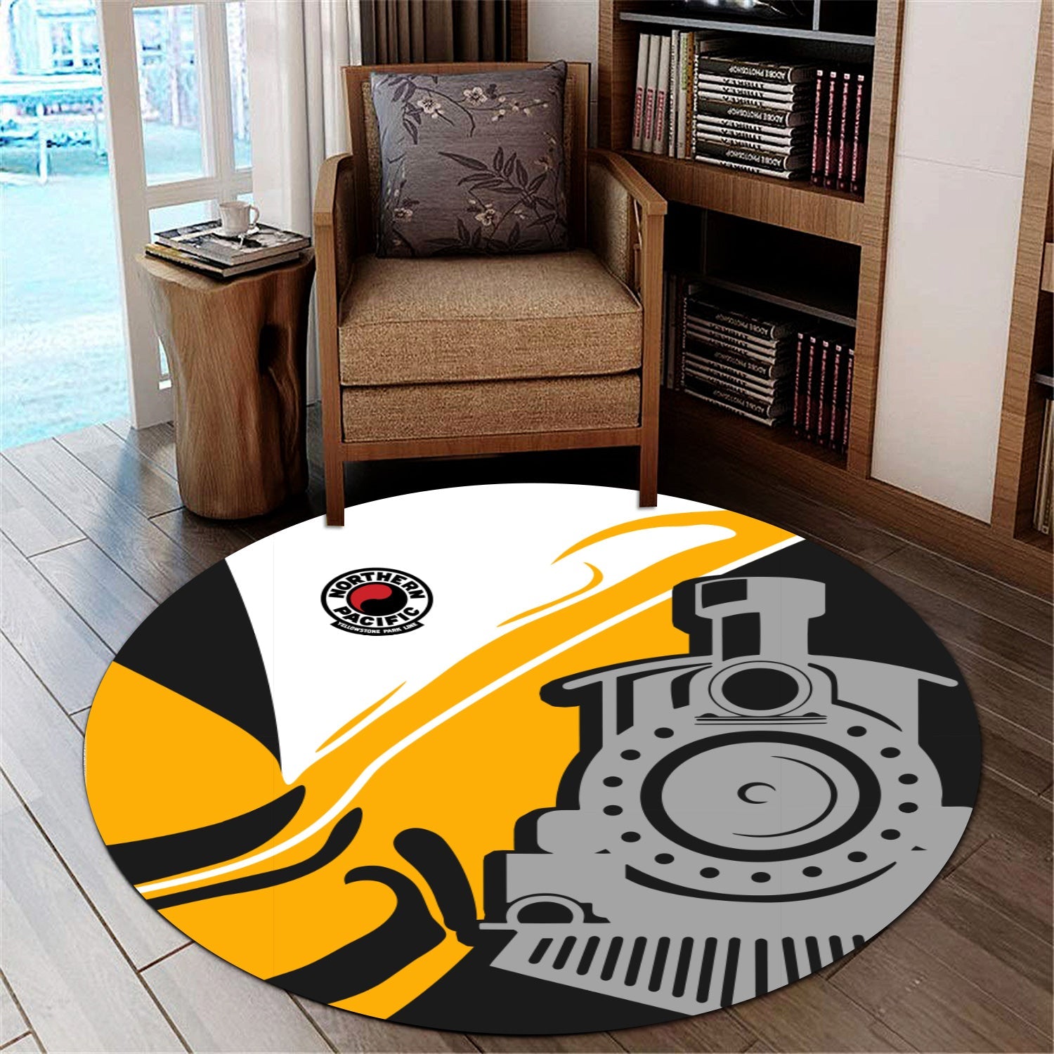 Railspirit Northern Pacific Railway Round Mat Flame-Inspired Style Mat Gift Idea For Train Lovers