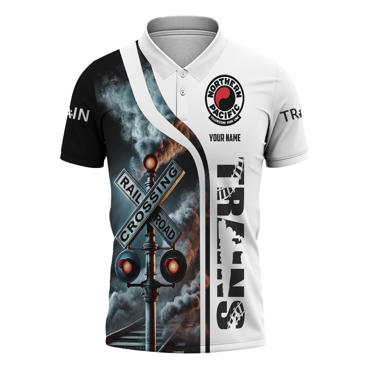 Railspirit Personalized Northern Pacific Railway Polo Shirt Crossing Railroad Sign American Locomotive Train Shirt All Over Print