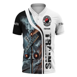 Railspirit Personalized Northern Pacific Railway Polo Shirt Crossing Railroad Sign American Locomotive Train Shirt All Over Print