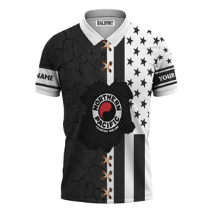 Railspirit Personalized Northern Pacific Railway Polo Shirt American Flag with Crack Effect Train Shirt