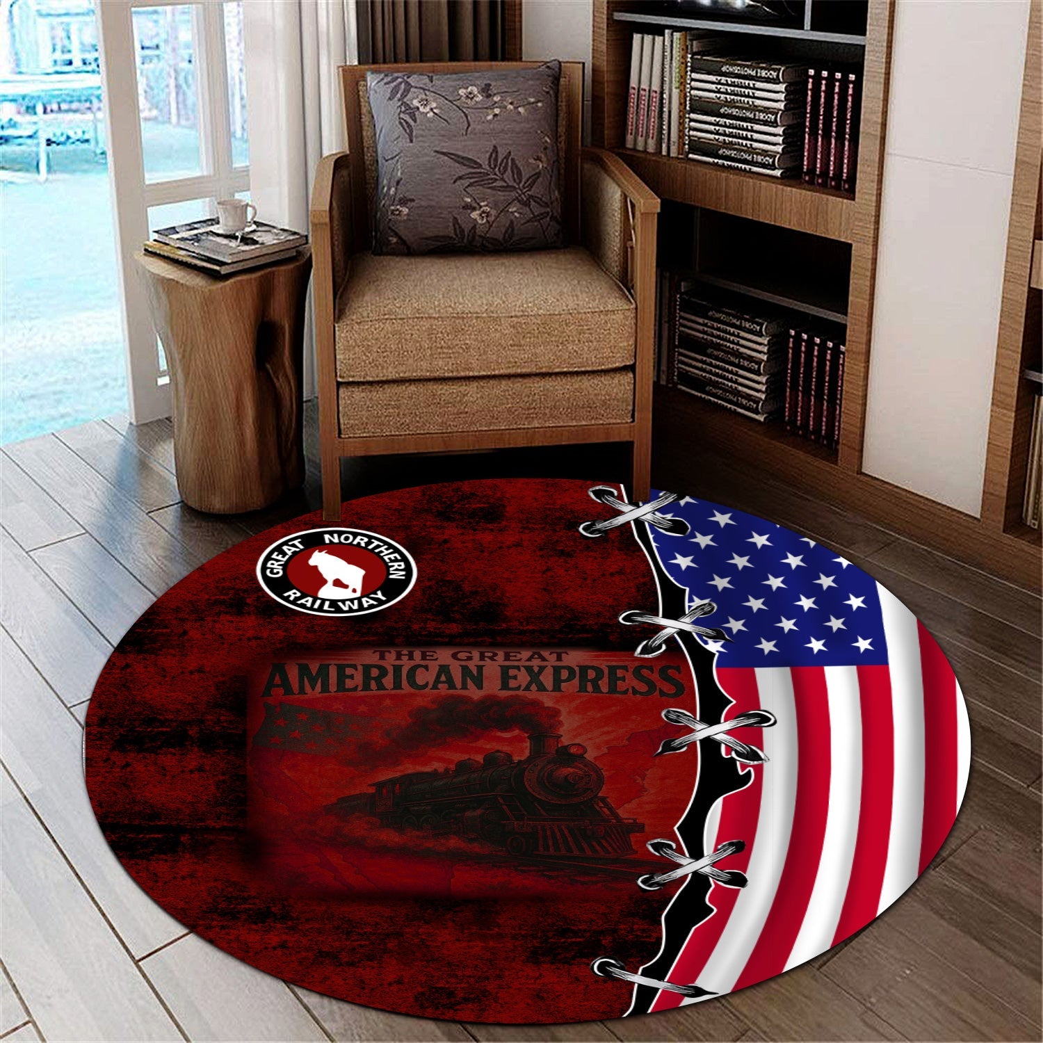 Railspirit Great Northern Railway Round Mat Retro American Express Train With USA Flag GNR Round Mat