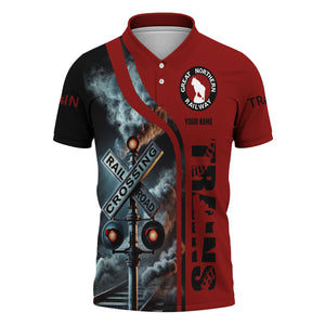 Railspirit Personalized Great Northern Railway Polo Shirt Crossing Railroad Sign American Locomotive Train Shirt All Over Print