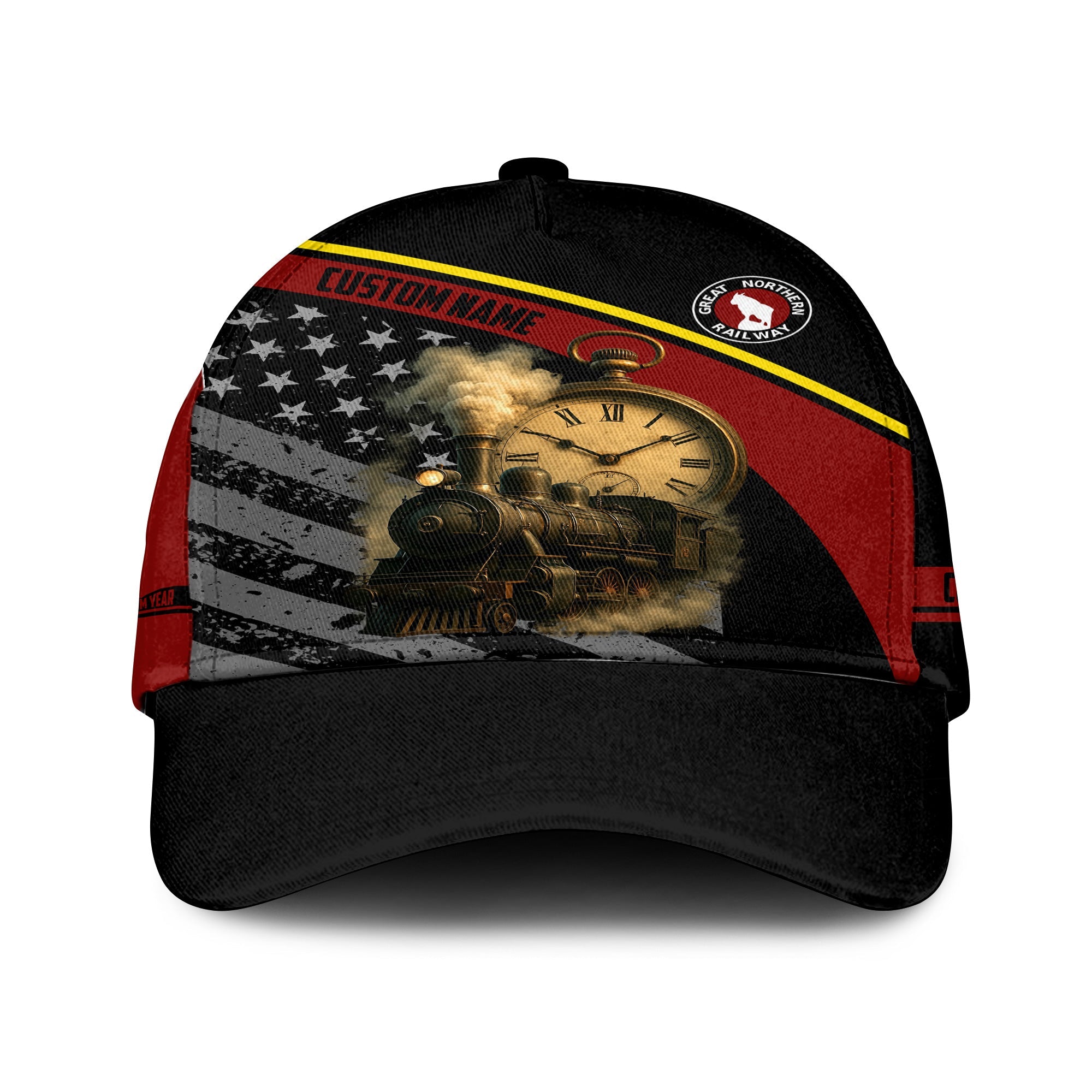 Railspirit Personalized Great Northern Railway Classic Cap Classic Steam Engine With Retro Pocket Watch GNR Cap All Over Print