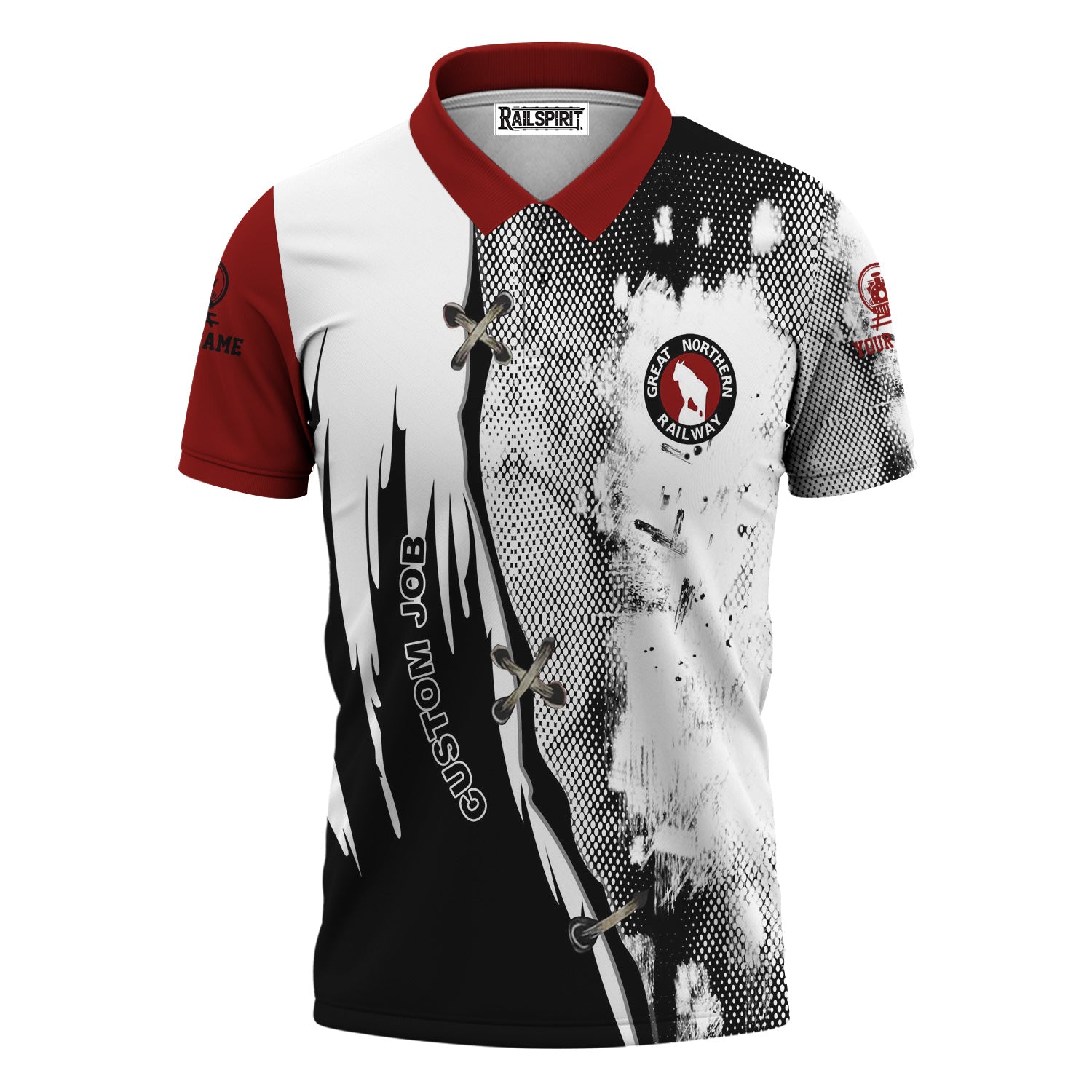 Railspirit Personalized Great Northern Railway Polo Shirt Retro Stitches Design with Custom Position GNR Train Shirt