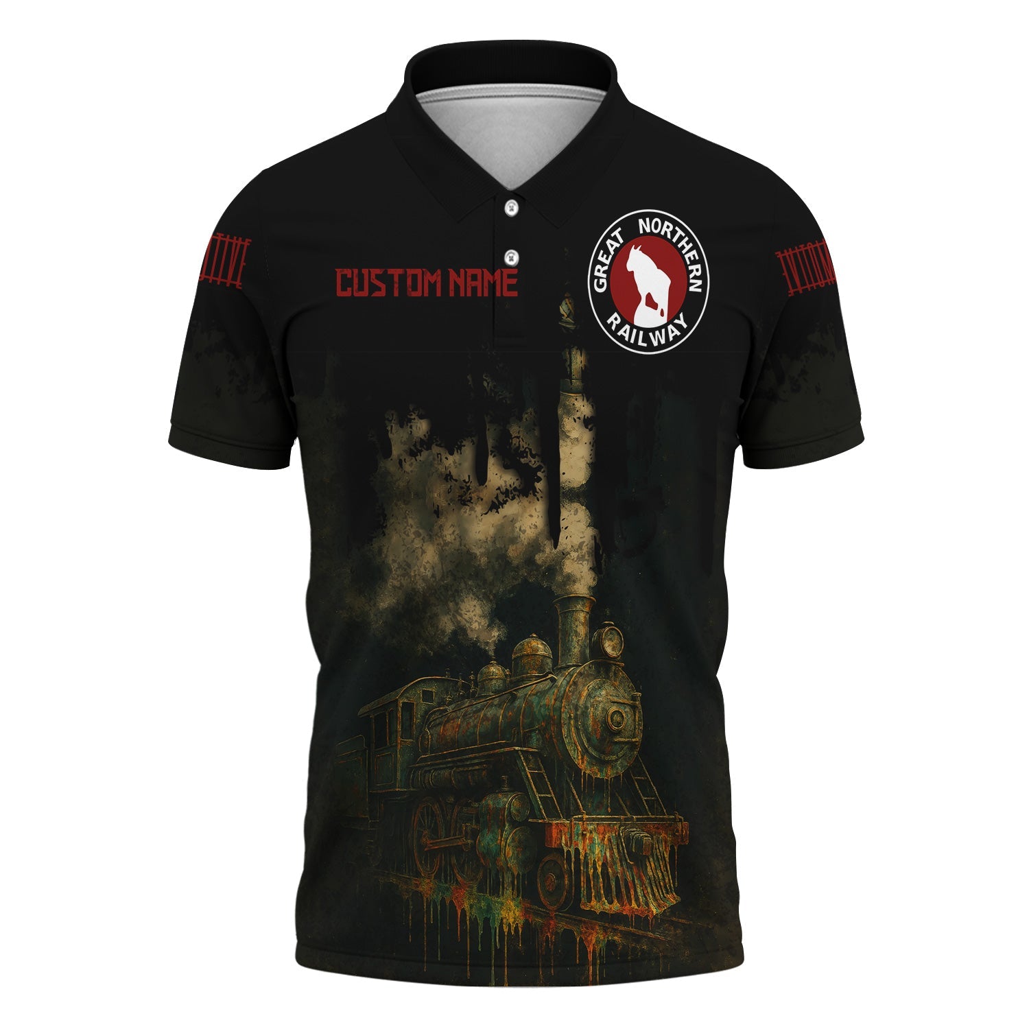 Railspirit Personalized Great Northern Railway Polo Shirt Vintage Train Art Style GNR Shirt For Locomotive Fans