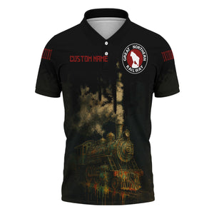 Railspirit Personalized Great Northern Railway Polo Shirt Vintage Train Art Style GNR Shirt For Locomotive Fans