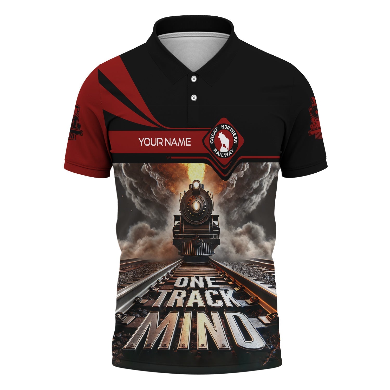 Railspirit Personalized Great Northern Railway Polo Shirt One Track Mind GNR Train Printed Shirt