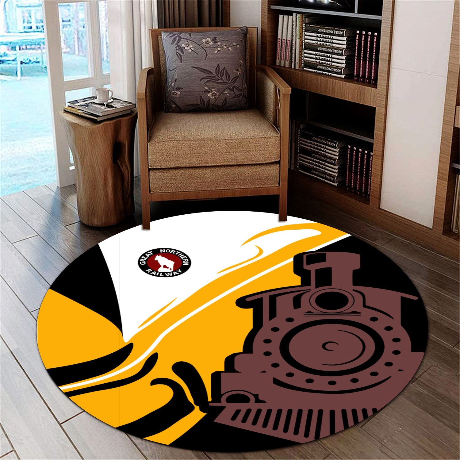Railspirit Great Northern Railway Round Mat Flame-Inspired Style GNR Mat Gift Idea For Train Lovers
