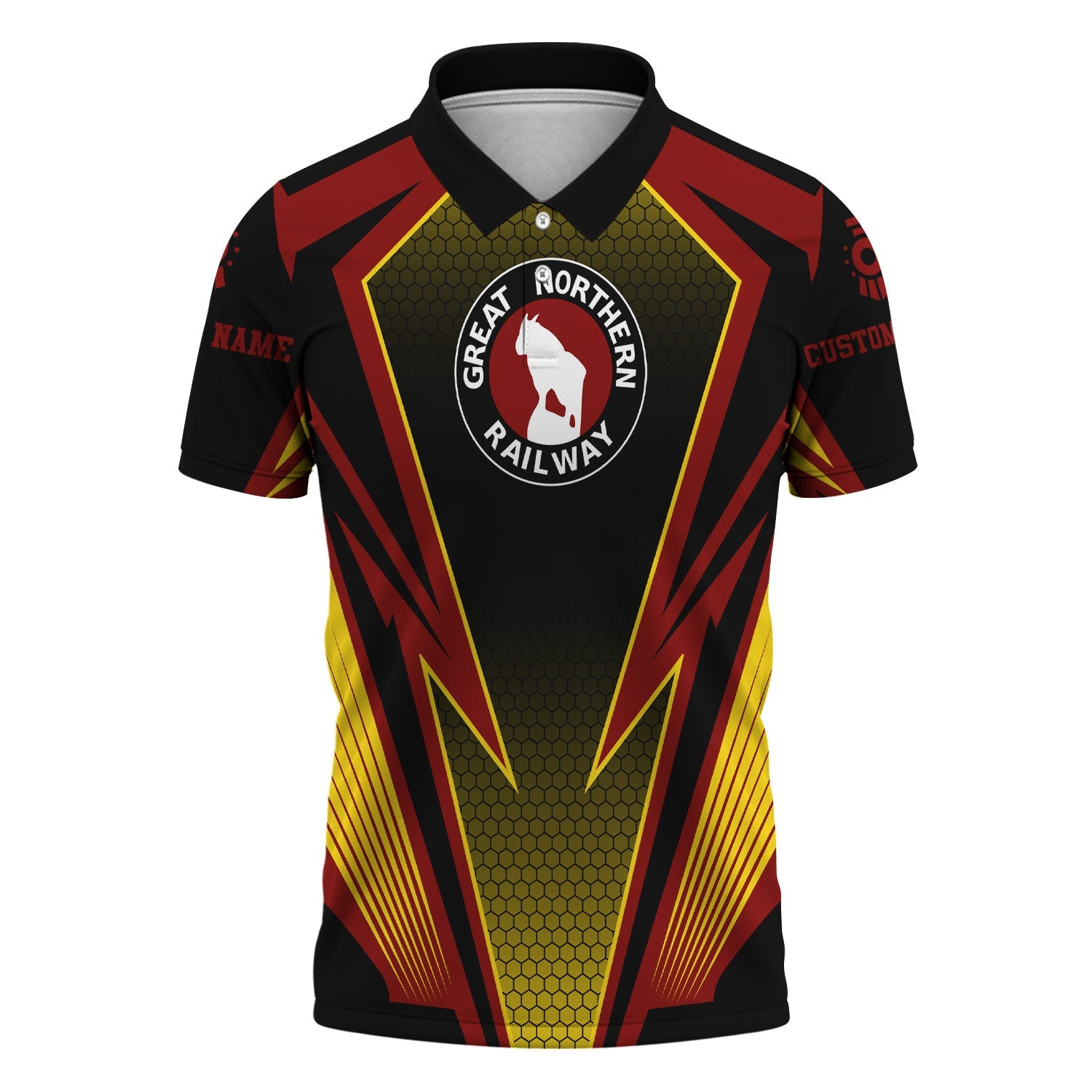 Railspirit Personalized Great Northern Railway Polo Shirt Lightning Graphic Style GNR Shirt Gift Idea For Train Lover