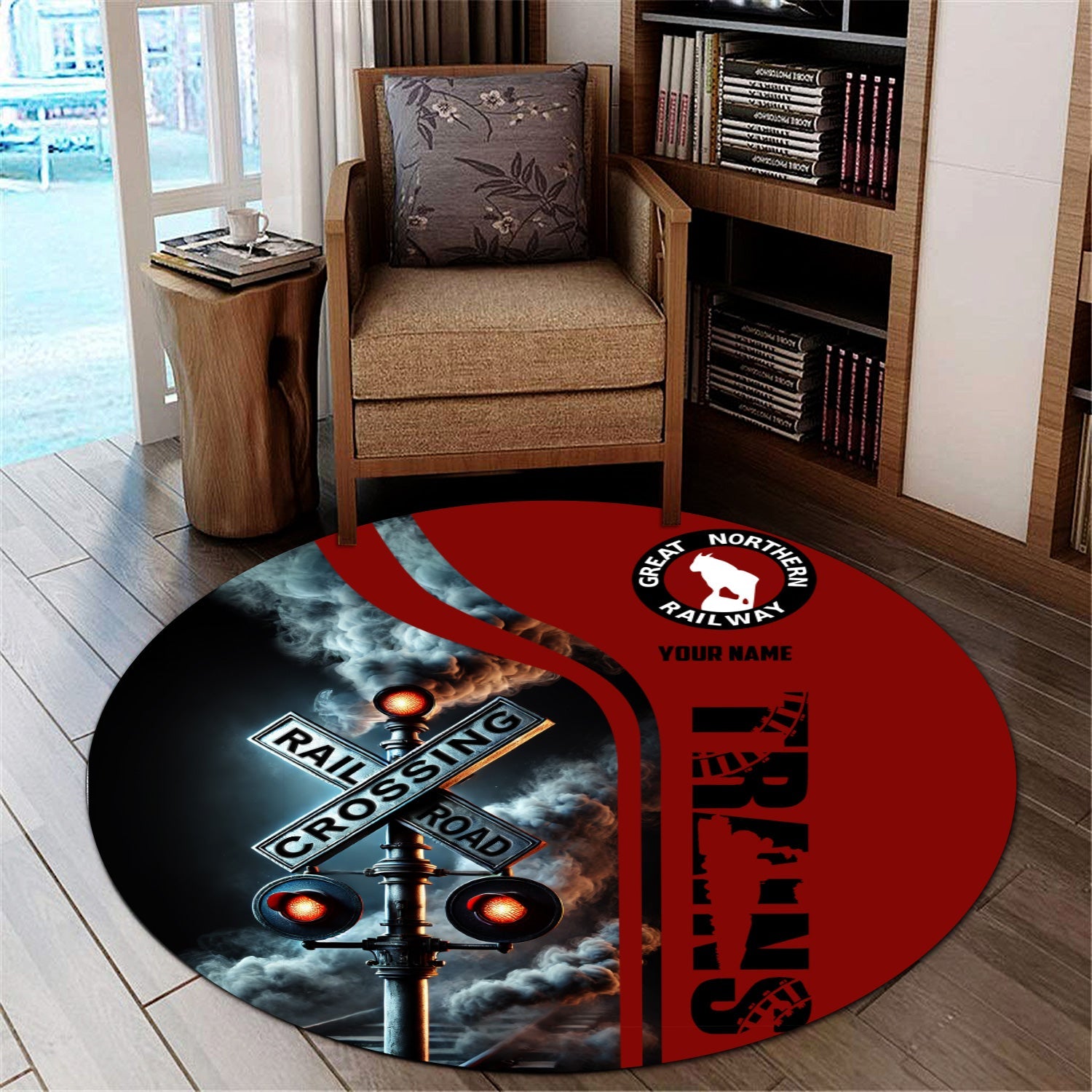 Railspirit Personalized Great Northern Railway Round Mat Railroad Crossing Sign GNR Mat All Over Print