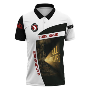 Railspirit Personalized Great Northern Railway Polo Shirt All Aboard Steam Train Movie Projector Style GNR Shirt