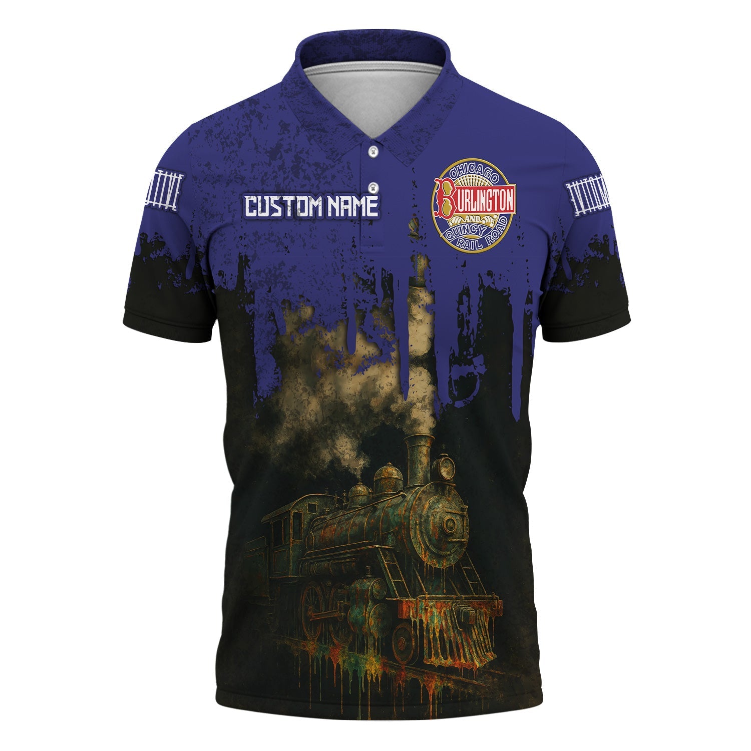 Railspirit Personalized Chicago, Burlington and Quincy Railroad Polo Shirt Vintage Train Art Style Shirt For Locomotive Fans