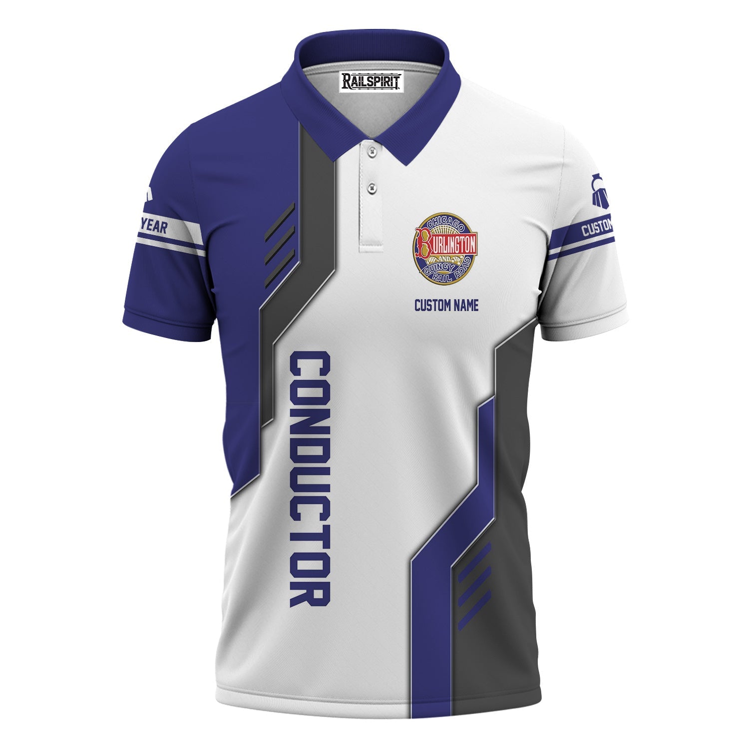 Railspirit Personalized Chicago, Burlington and Quincy Railroad Polo Shirt Unique Railway Style with Custom Job Train Shirt