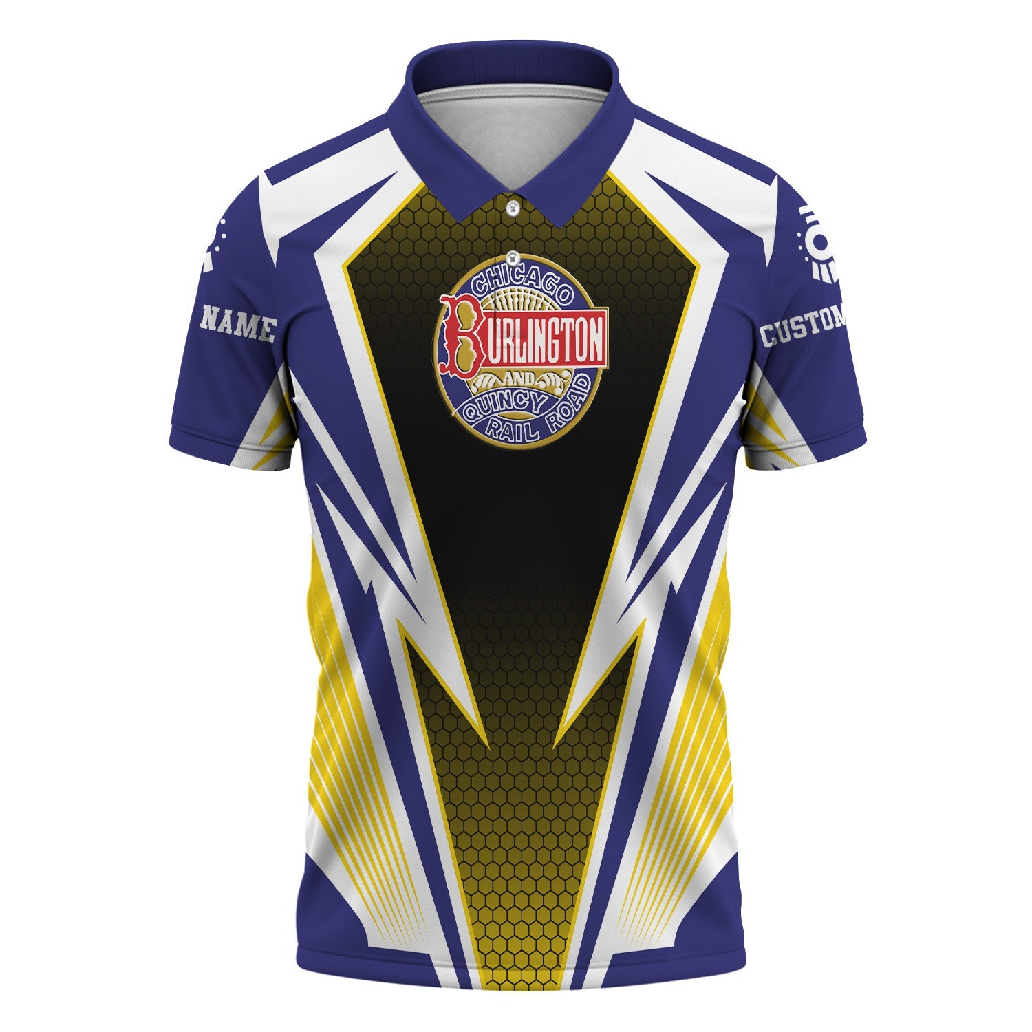 Railspirit Personalized Chicago, Burlington and Quincy Railroad Polo Shirt Lightning Graphic Style Shirt Gift Idea For Train Lover