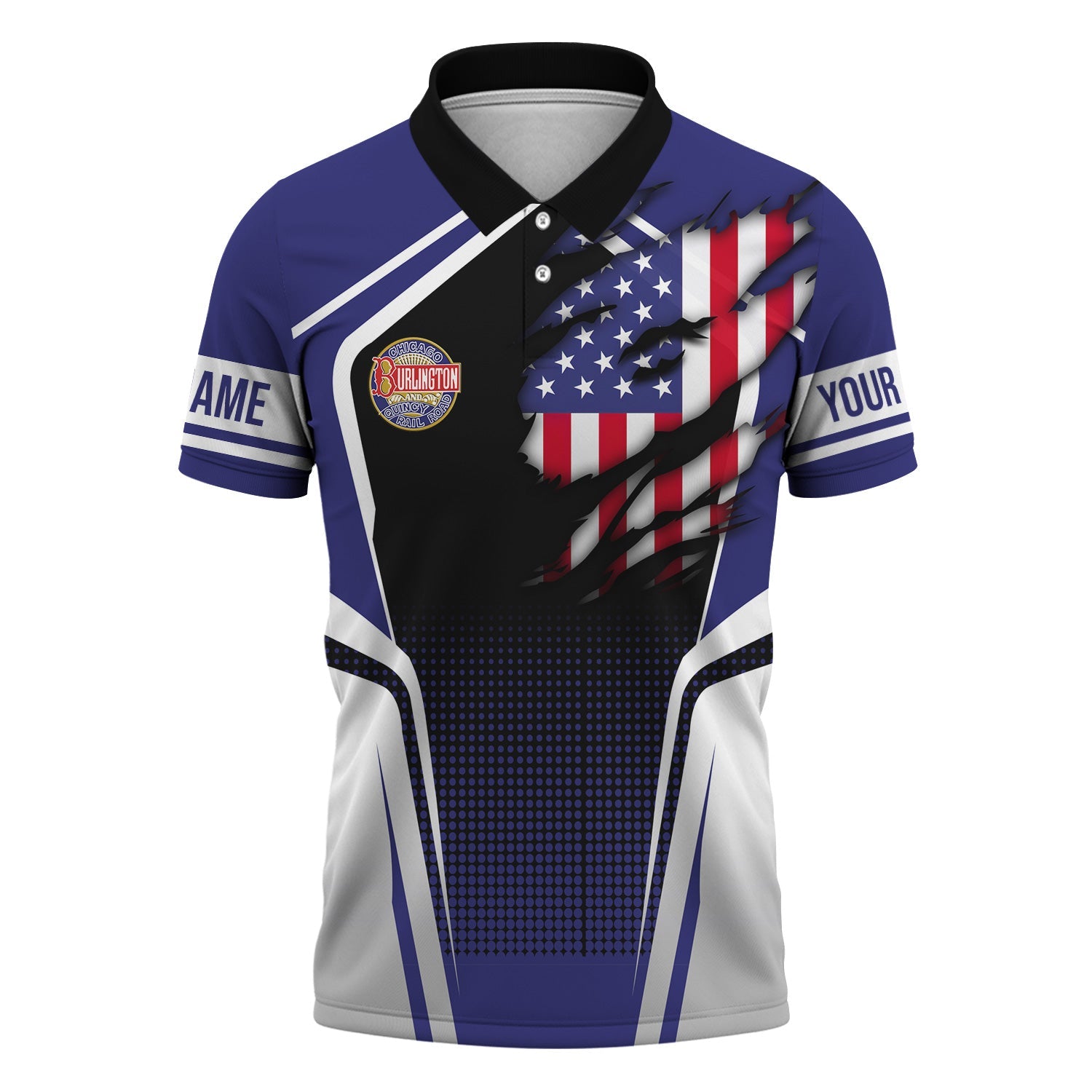 Railspirit Personalized Chicago, Burlington and Quincy Railroad Polo Shirt American Eagle Vintage Train Shirt