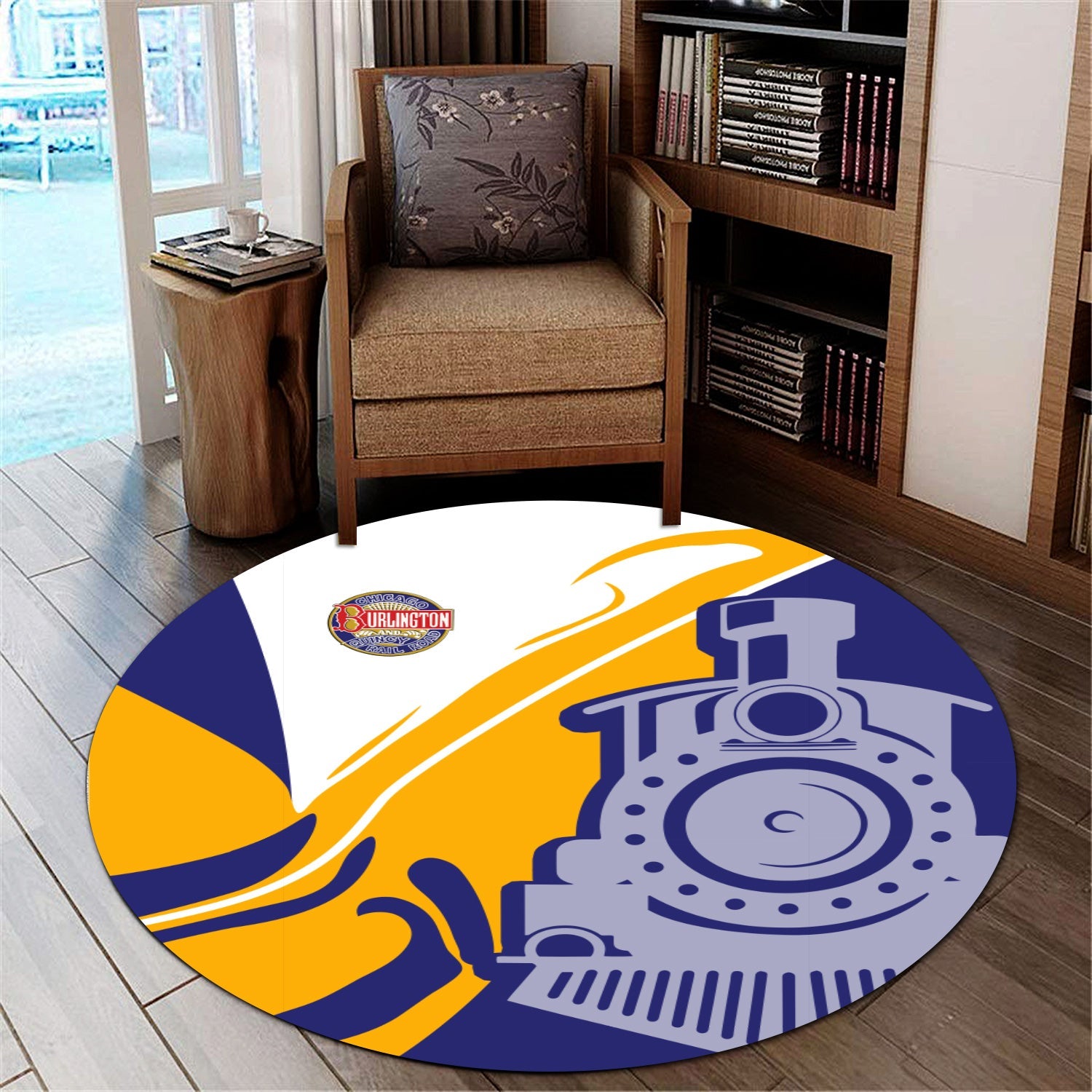 Railspirit Chicago, Burlington and Quincy Railroad Round Mat Flame-Inspired Style Mat Gift Idea For Train Lovers
