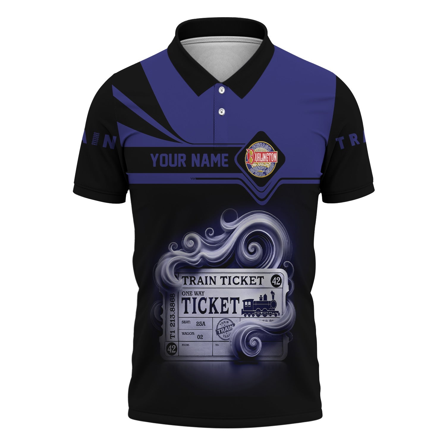 Railspirit Custom Name Chicago, Burlington and Quincy Railroad Polo Shirt American Train Ticket Printed Shirt
