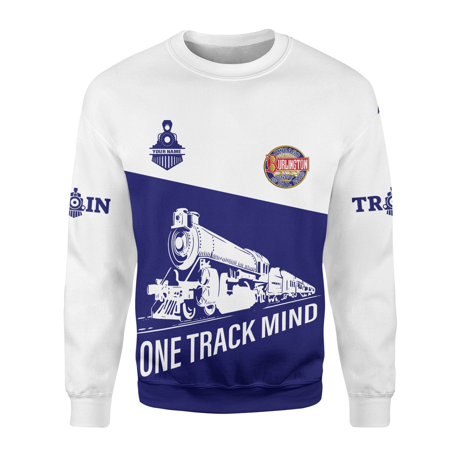 Railspirit Personalized Chicago, Burlington and Quincy Railroad Sweatshirt One Track Mind Train Sweater Gift Idea For Train Lover