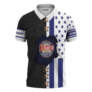 Railspirit Personalized Chicago, Burlington and Quincy Railroad Polo Shirt American Flag with Crack Effect Train Shirt