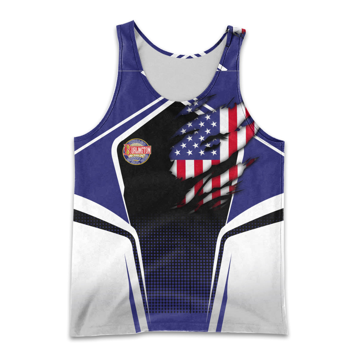 Railspirit Personalized Chicago, Burlington and Quincy Railroad Men Tank Top American Eagle Vintage Train Shirt