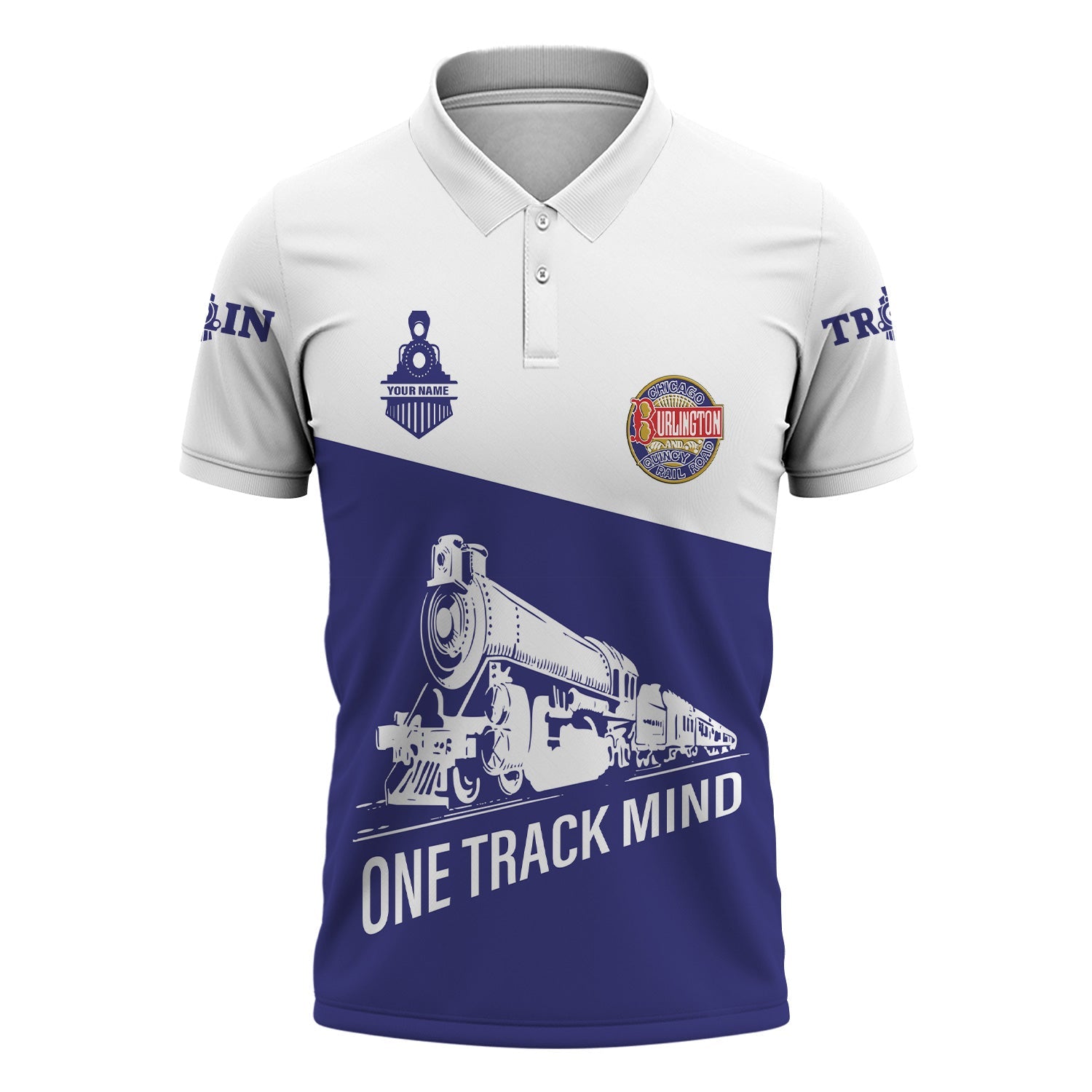 Railspirit Personalized Chicago, Burlington and Quincy Railroad Polo Shirt One Track Mind Unisex Train Shirt Gift Idea For Train Lover