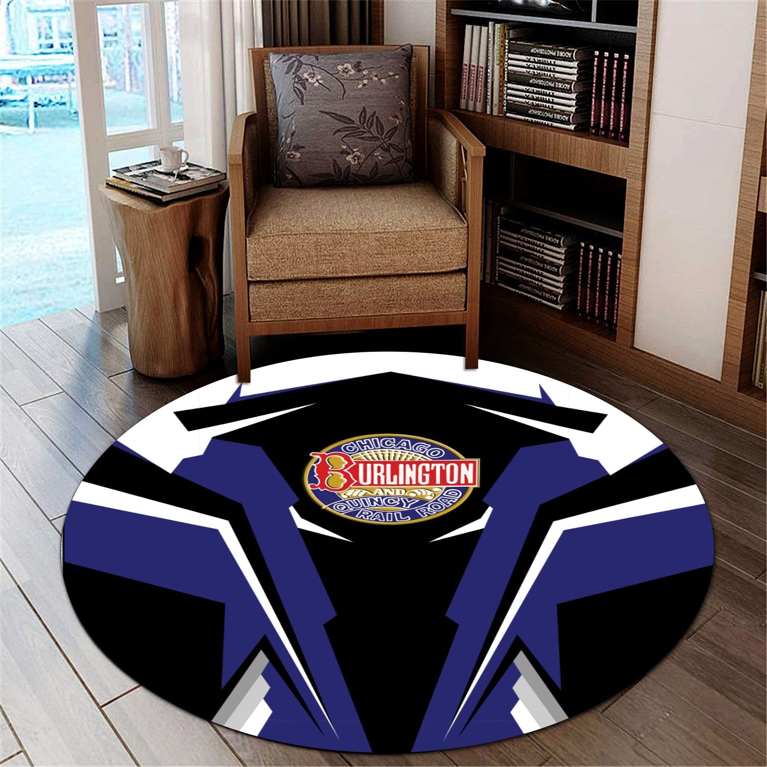 Railspirit Chicago, Burlington and Quincy Railroad Round Mat Strong Line Style Rug All Over Print