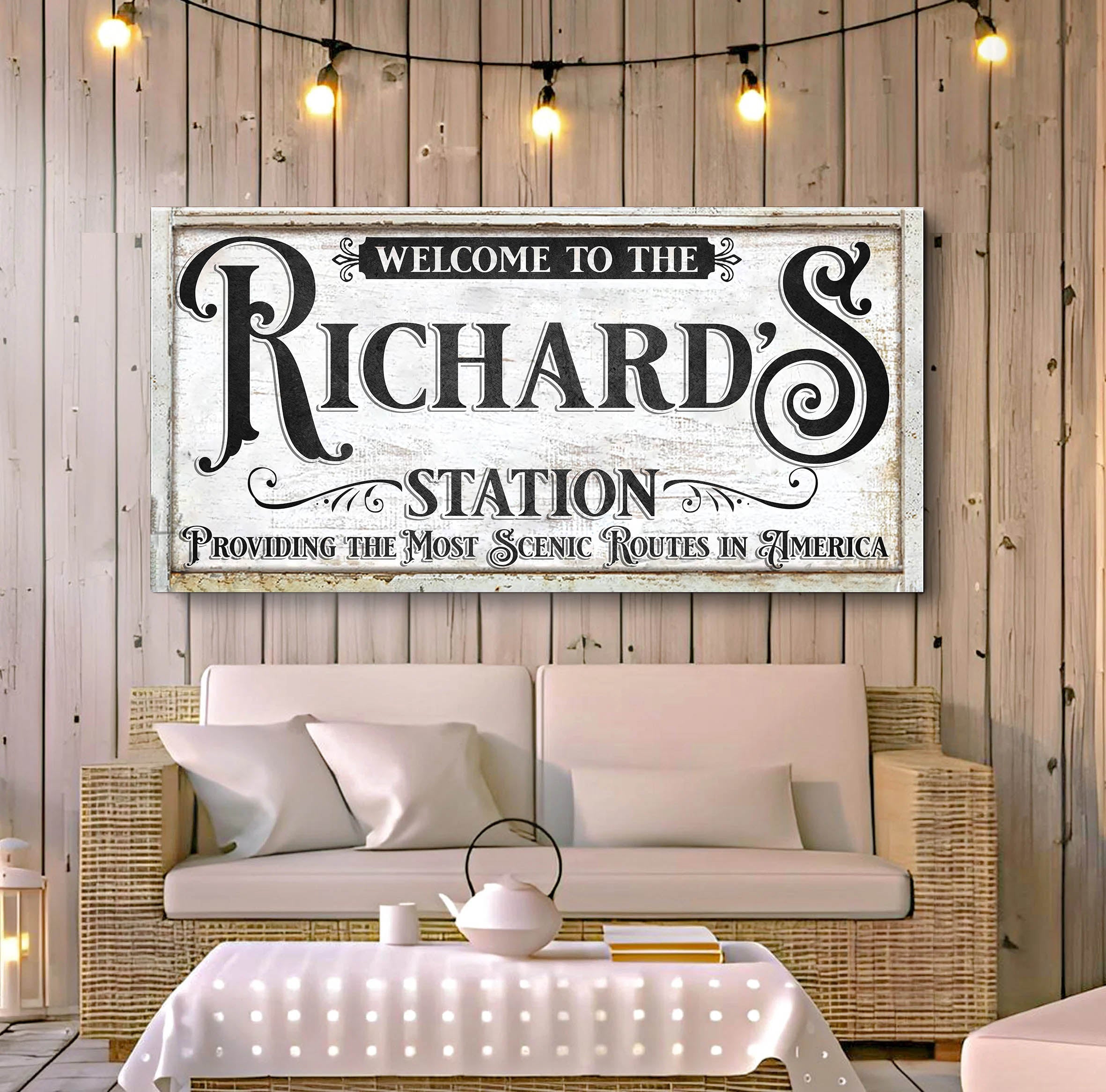 Railspirit Personalized Train Canvas Station Providing the Most Scenic Routes in America Rusty Home Decor for Train Enthusiats