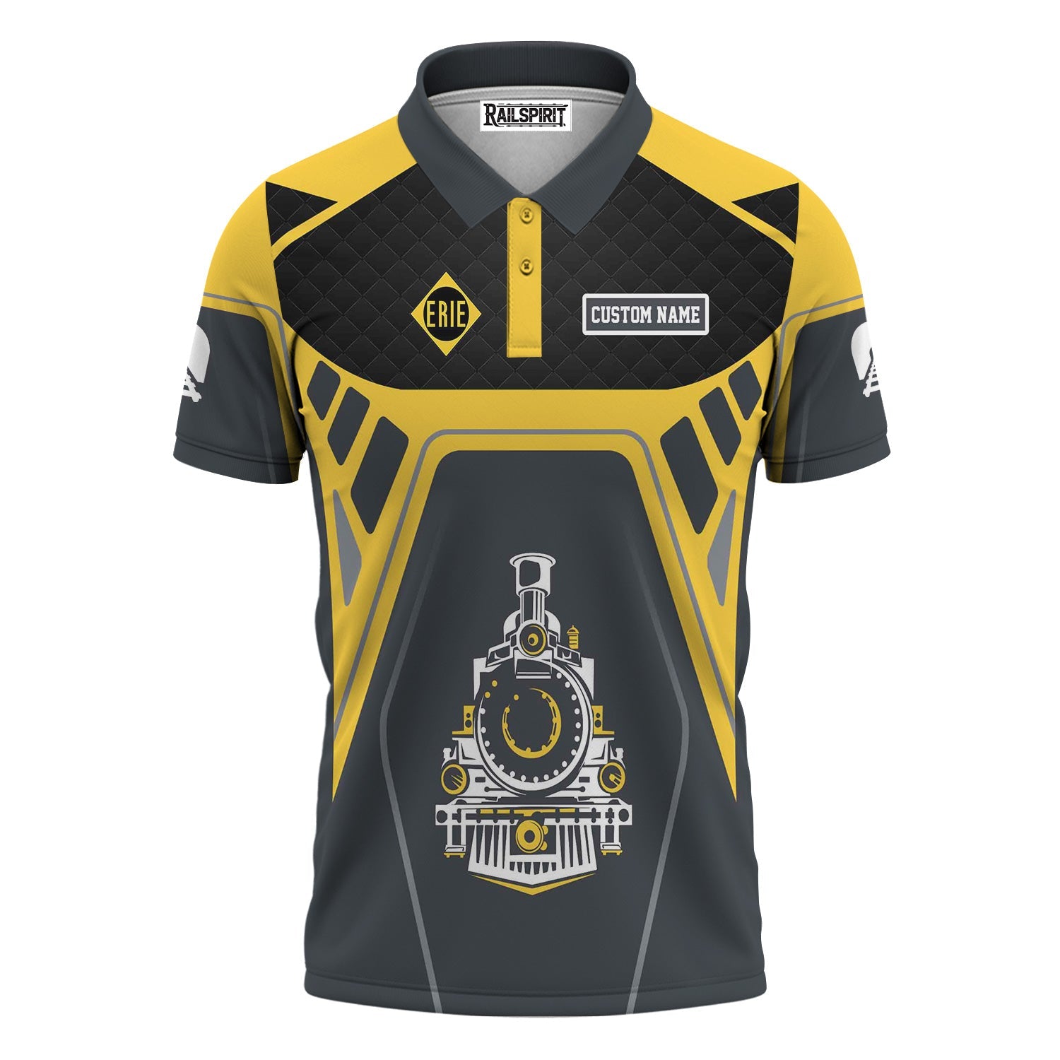 Railspirit Personalized Erie Railroad Polo Shirt Steam Locomotive Engine Graphic Train Shirt All Over Print