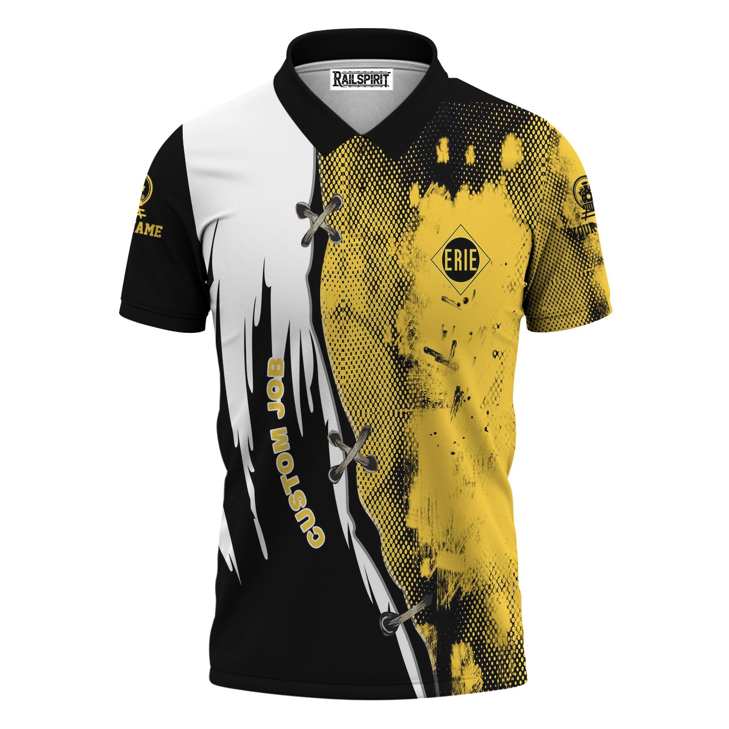 Railspirit Personalized Erie Railroad Polo Shirt Retro Stitches Design with Custom Position Train Shirt