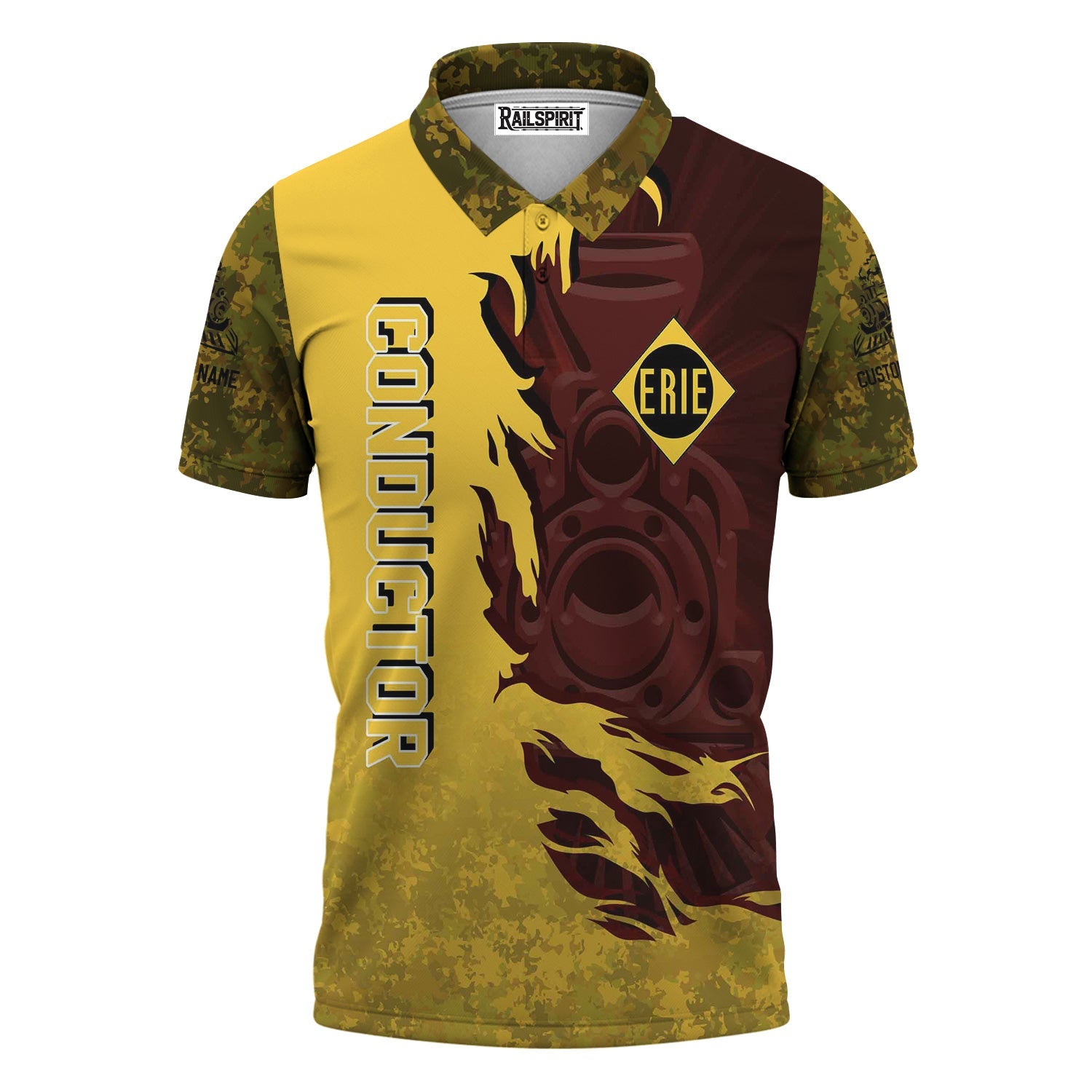 Railspirit Personalized Erie Railroad Polo Shirt Blazing Style with Custom Position Train Shirt