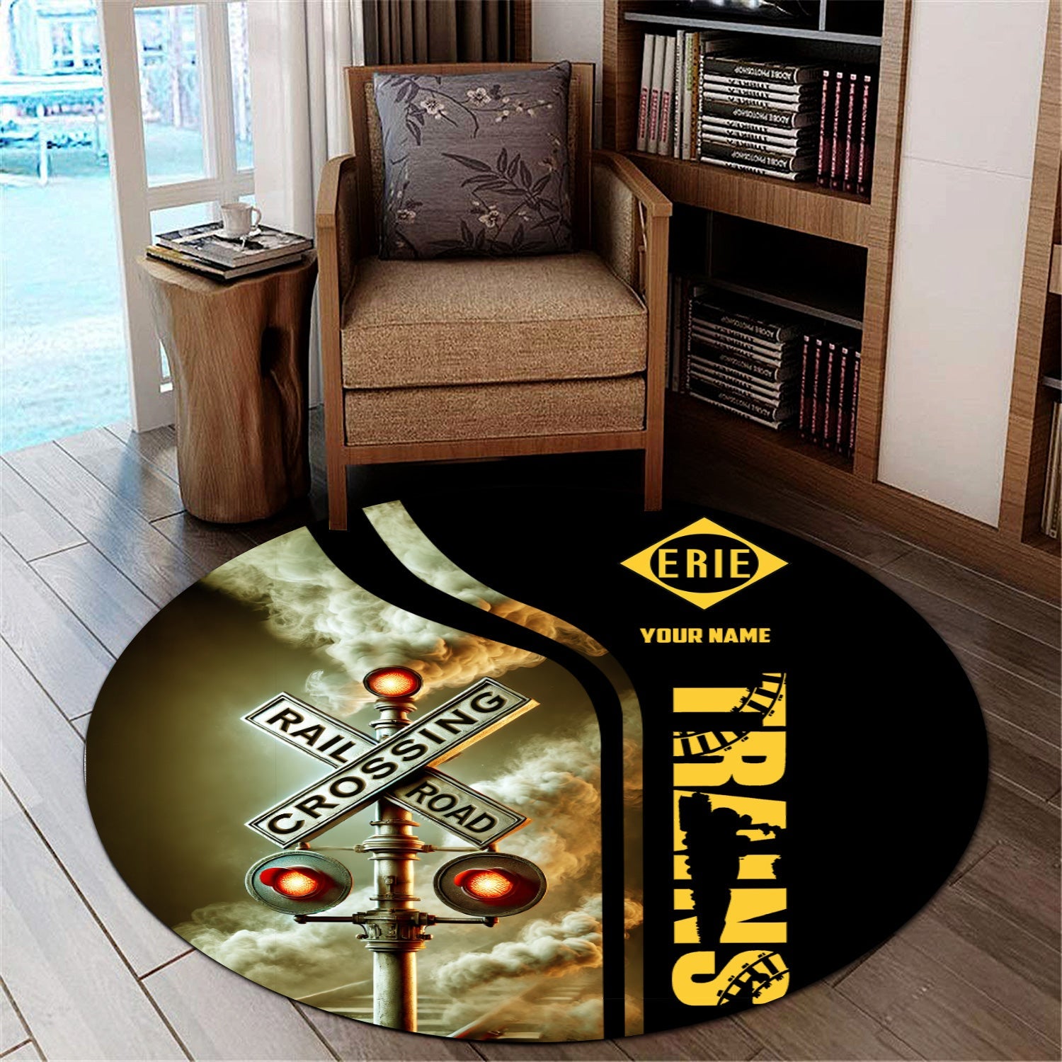 Railspirit Personalized Erie Railroad Round Mat Railroad Crossing Sign Mat All Over Print