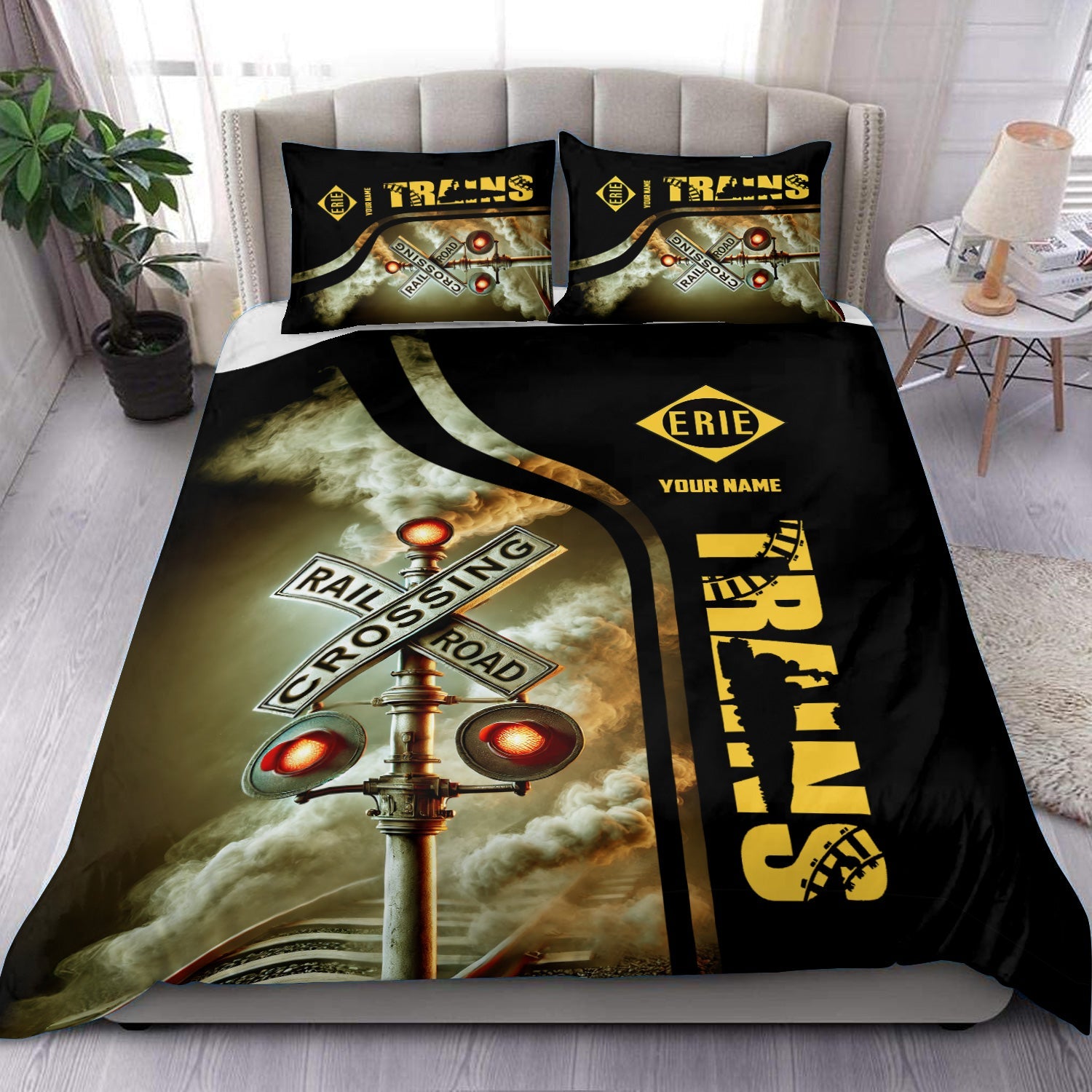 Railspirit Personalized Erie Railroad Bedding Set Railroad Crossing Sign Bedding Set All Over Print
