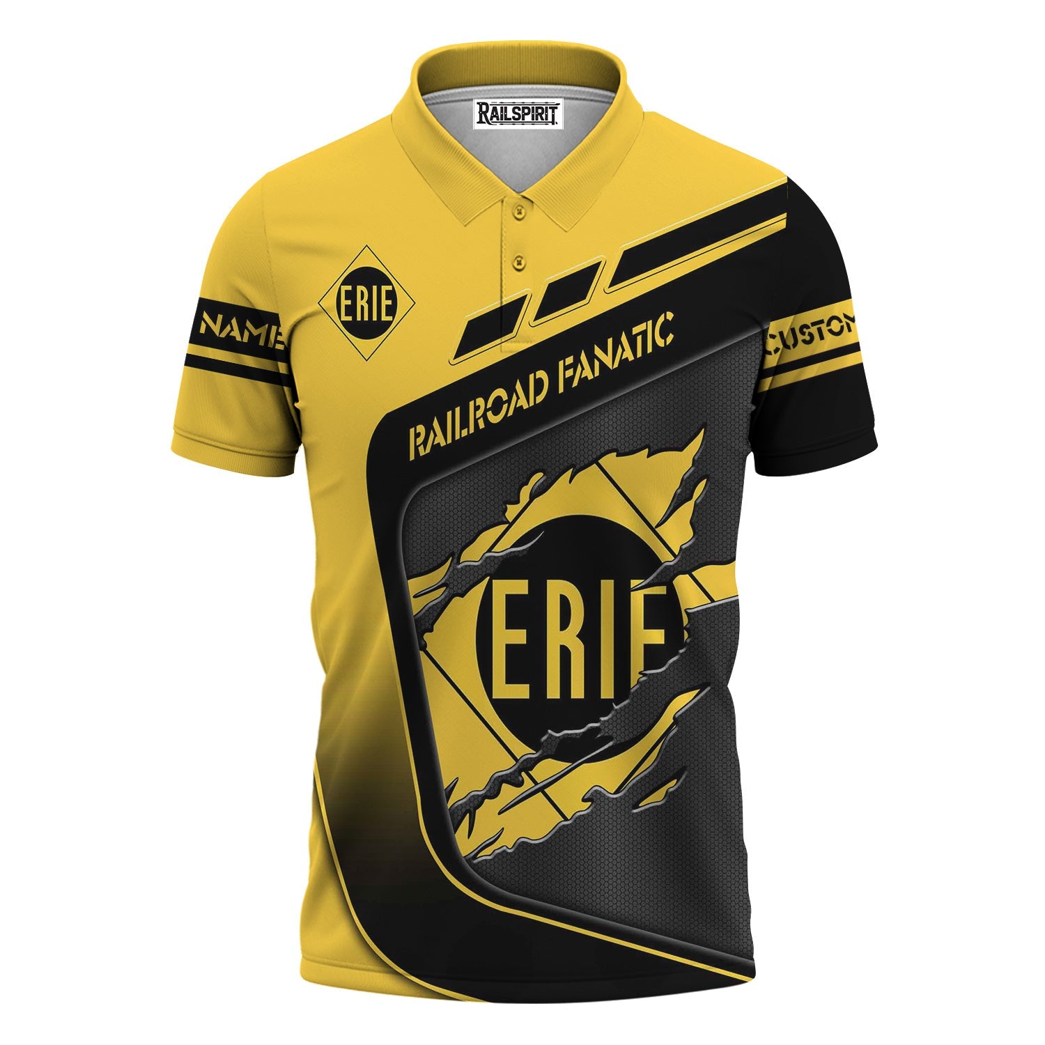 Railspirit Personalized Erie Railroad Polo Shirt Ripped Texture Style Train Shirt For Railroad Fanatic
