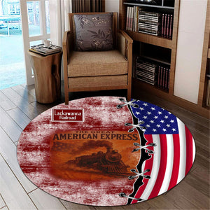 Railspirit Delaware, Lackawanna and Western Railroad Round Mat Retro American Express Train With USA Flag DL&W Round Mat