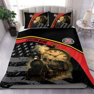 Railspirit Personalized Seaboard Air Line Railroad Bedding Set Classic Steam Engine With Retro Pocket Watch Bedding Set All Over Print