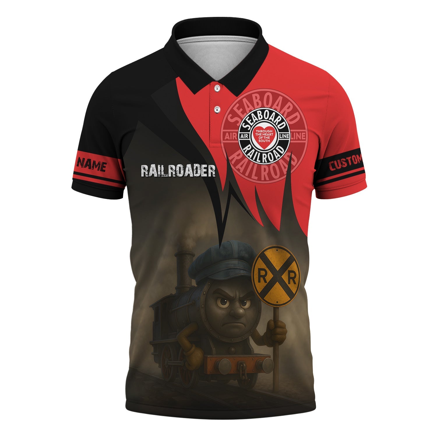 Railspirit Personalized Seaboard Air Line Railroad Polo Shirt Angry Train Polo Shirt Gift Idea For Train Lover