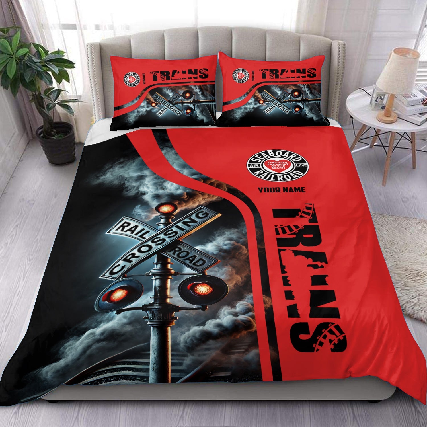 Railspirit Personalized Seaboard Air Line Railroad Bedding Set Railroad Crossing Sign Bedding Set All Over Print
