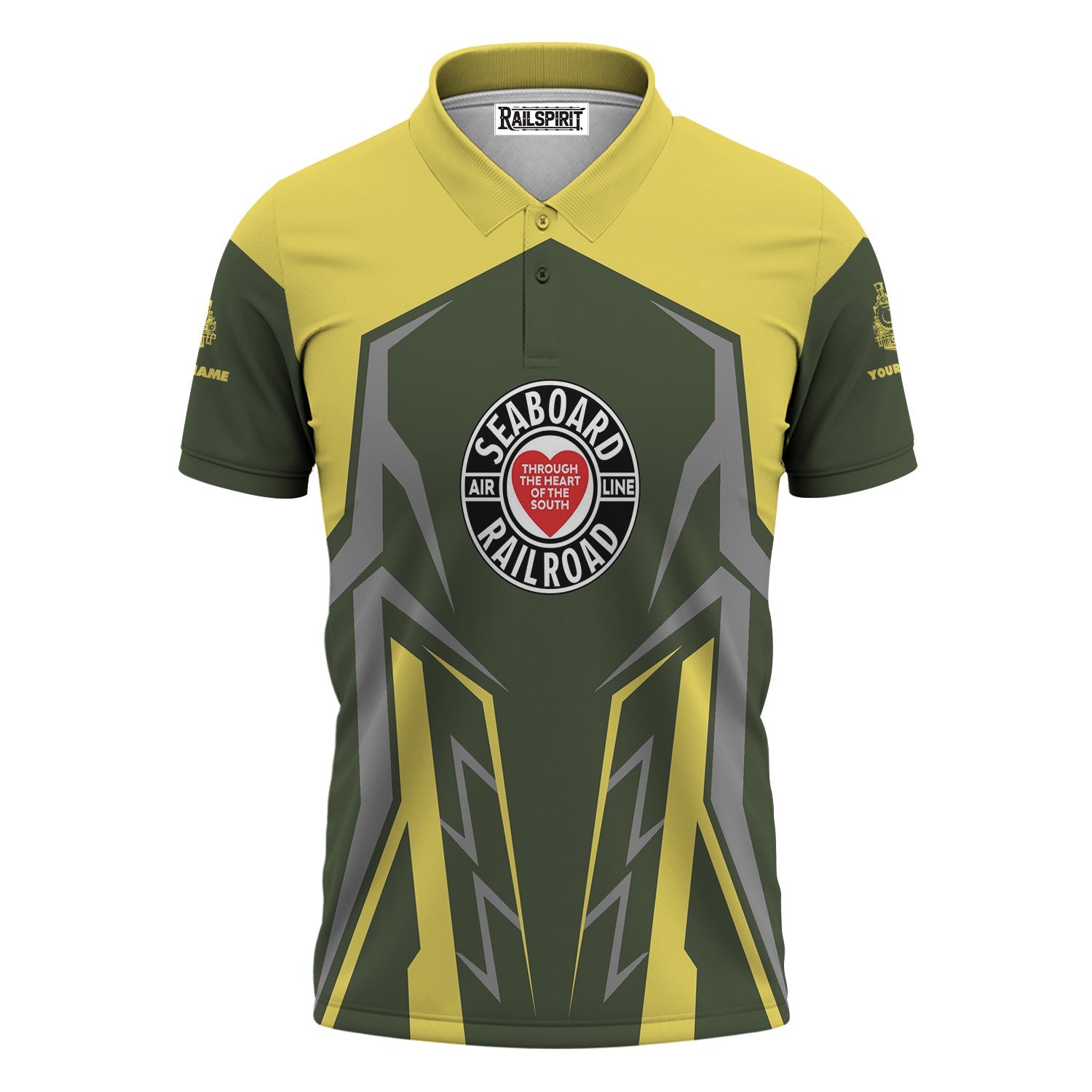 Railspirit Personalized Seaboard Air Line Railroad Polo Shirt Futuristic Design with Custom Job Train Shirt