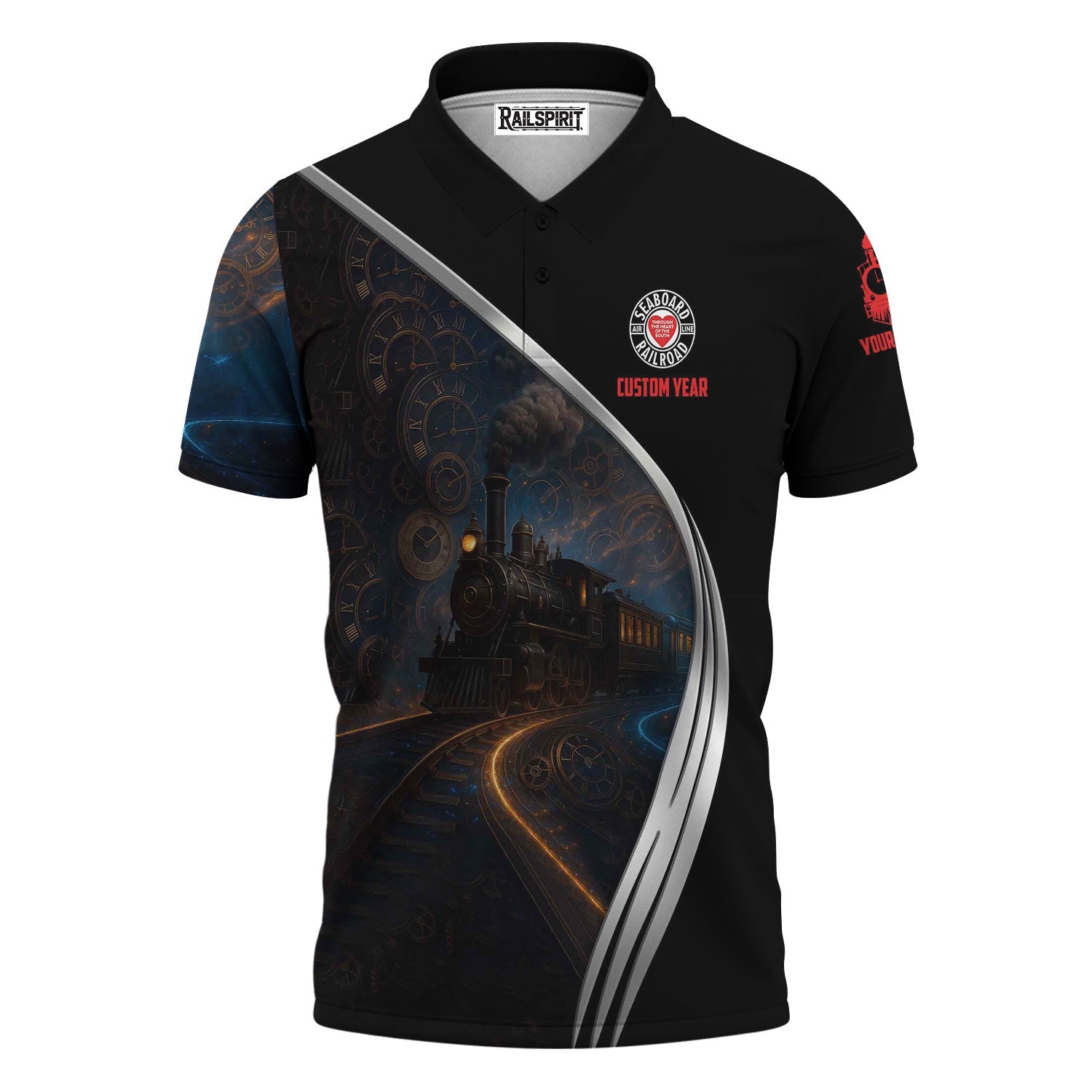 Railspirit Personalized Seaboard Air Line Railroad Polo Shirt Steampunk Locomotive with Custom Year Train Shirt