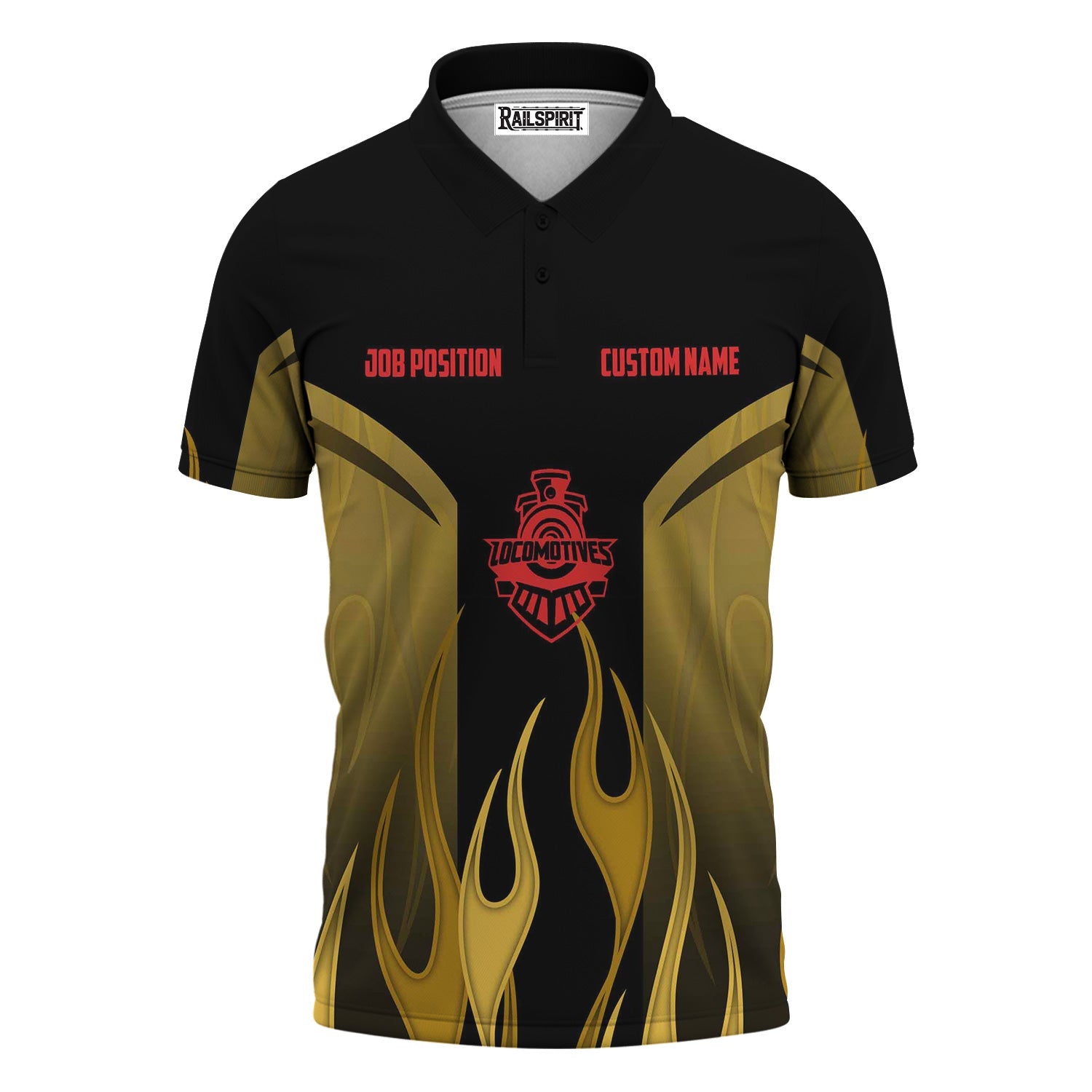 Railspirit Custom Name and Job Title Seaboard Air Line Railroad Polo Shirt Flame Graphic Train Shirt