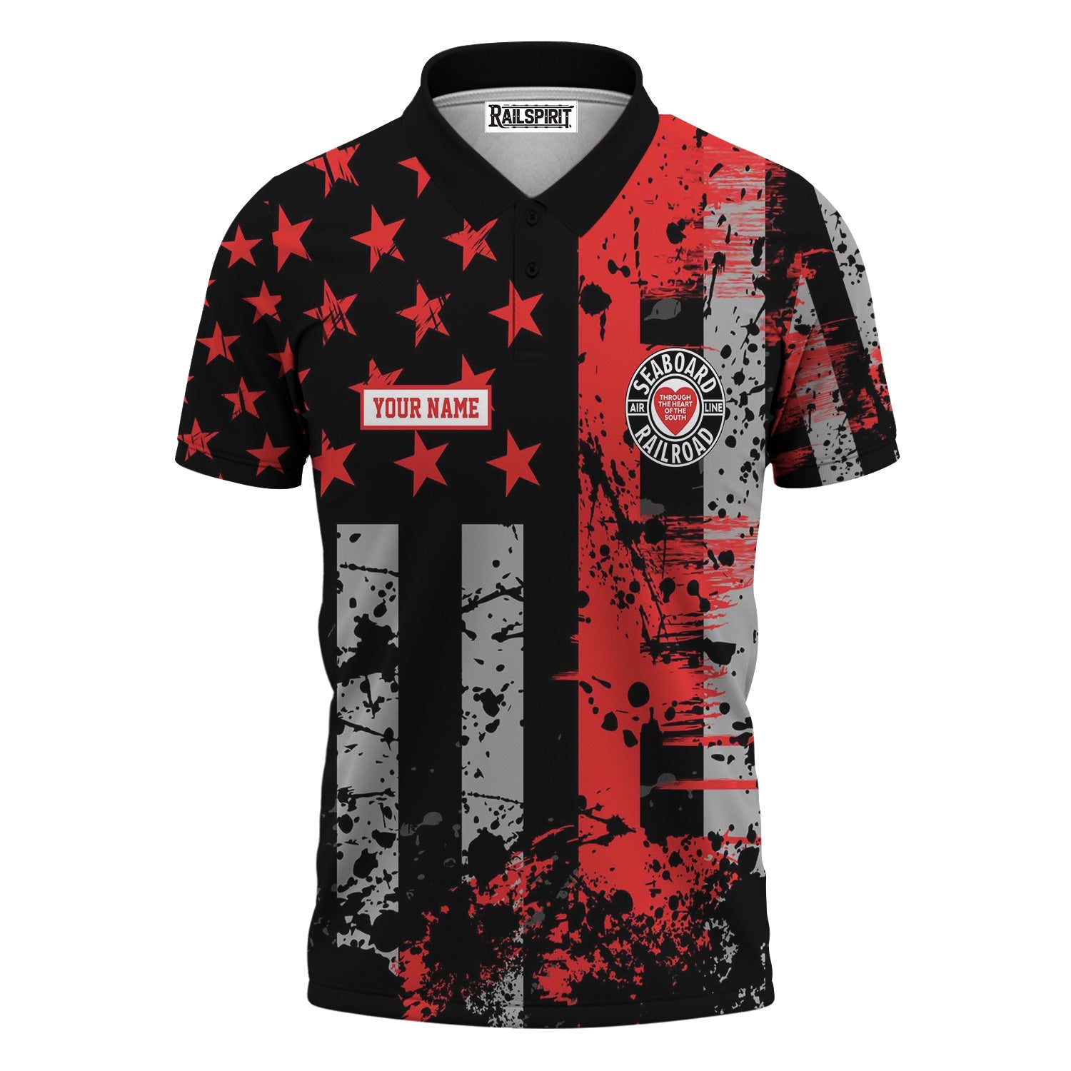 Railspirit Personalized Seaboard Air Line Railroad Polo Shirt Artistic Paint American Flag Style Train Shirt