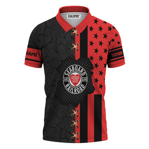 Railspirit Personalized Seaboard Air Line Railroad Polo Shirt American Flag with Crack Effect Train Shirt