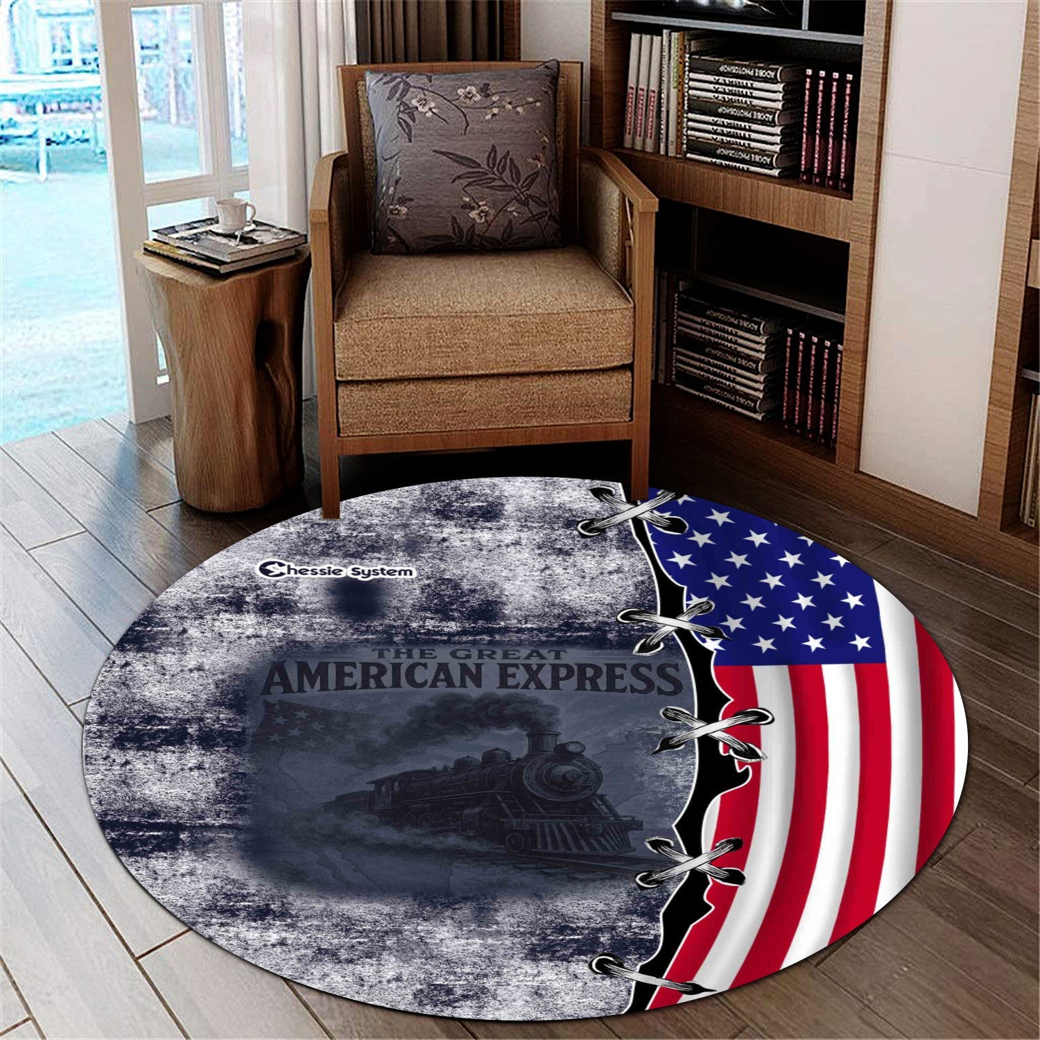 Railspirit Chessie System Railroad Round Mat Retro American Express Train With USA Flag Round Mat